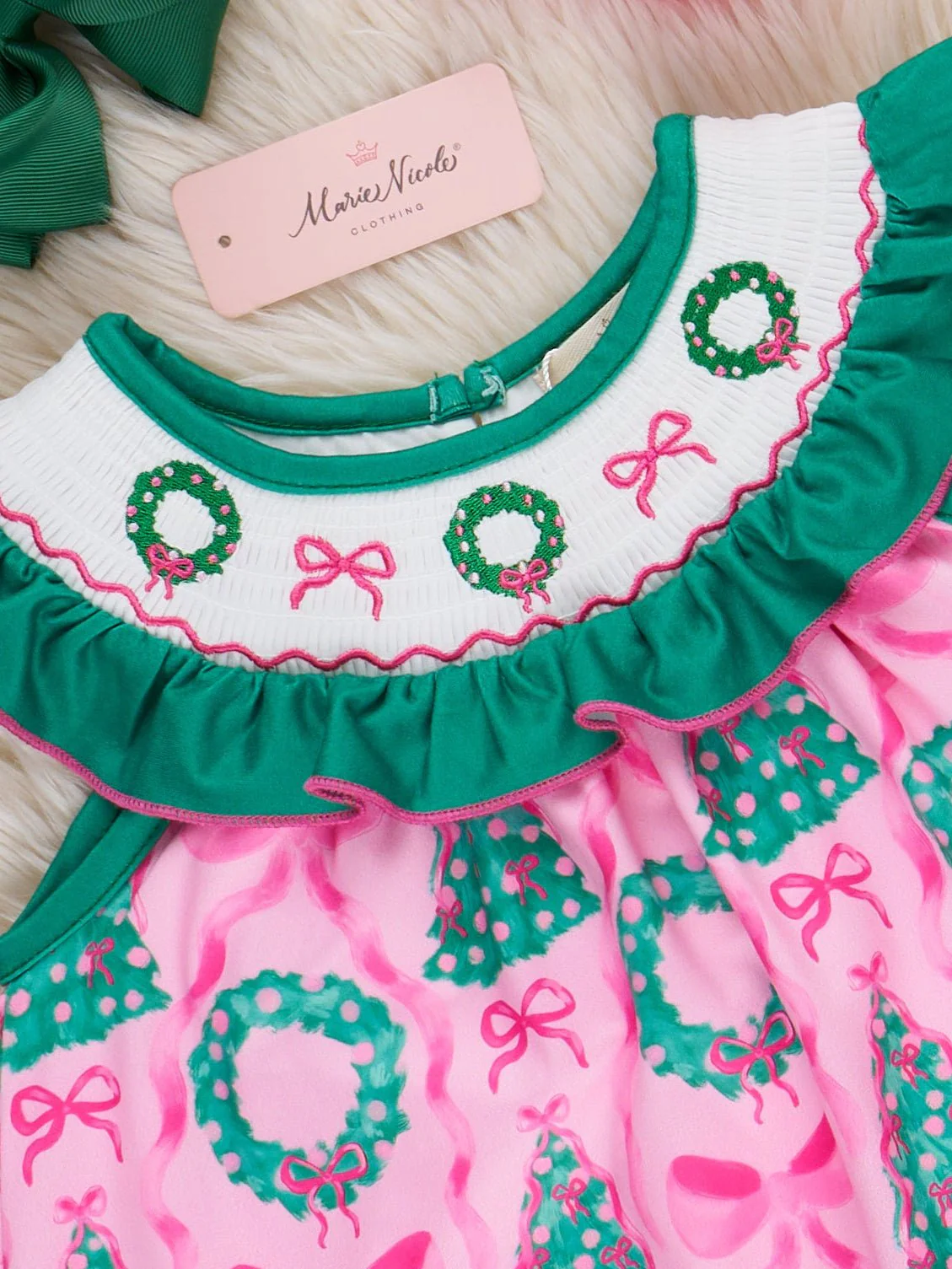 Wreath & Trees Holiday Smocked Dress - Image 3