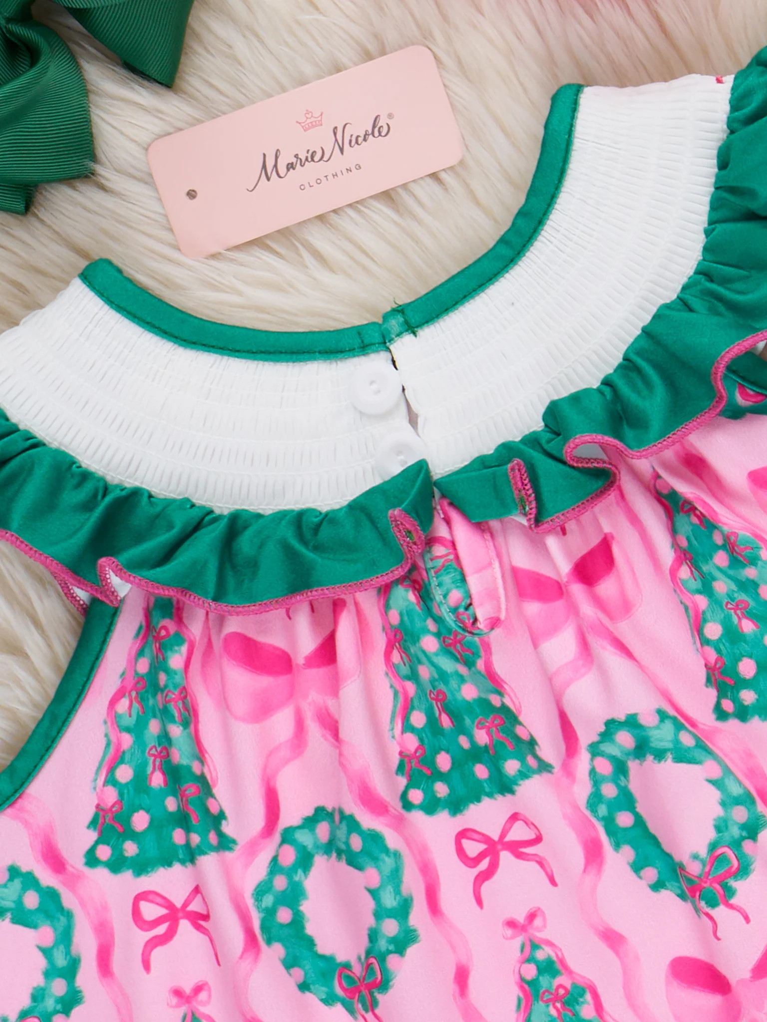 Wreath & Trees Holiday Smocked Dress - Image 4