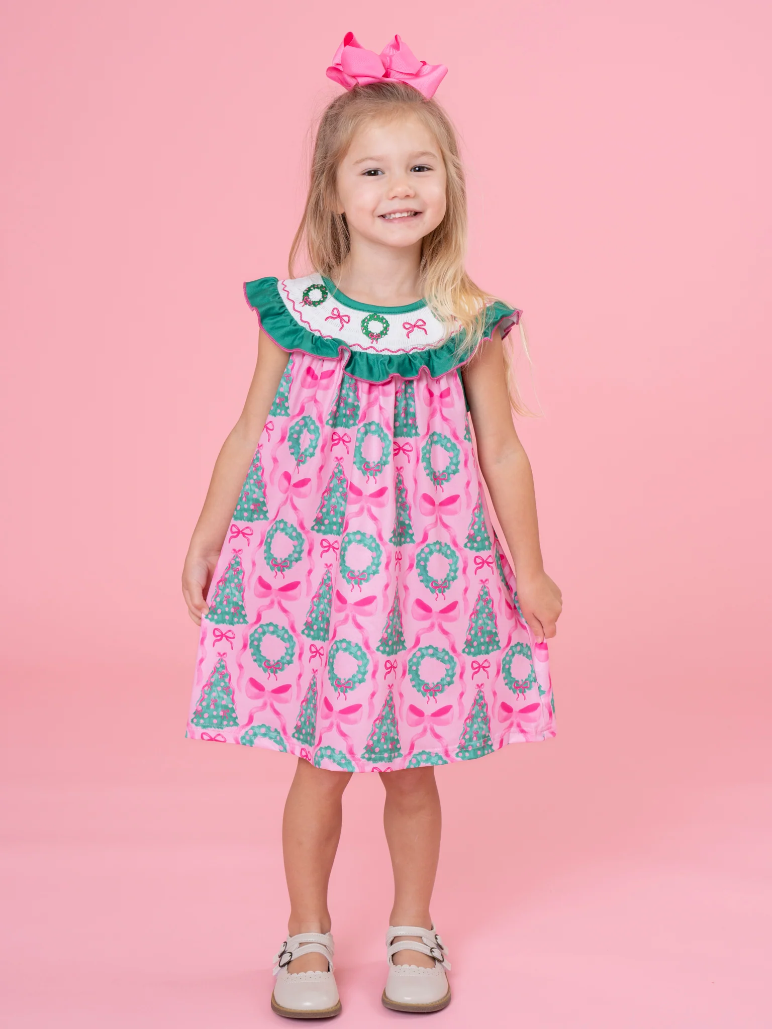 Wreath & Trees Holiday Smocked Dress - Image 5