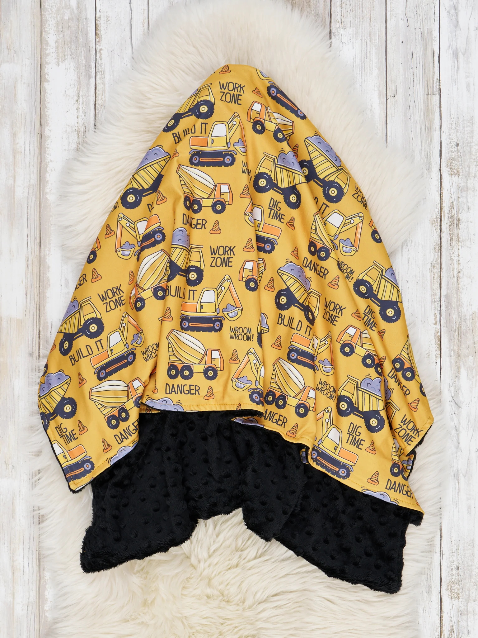 Yellow & Black Dump Truck Blanket