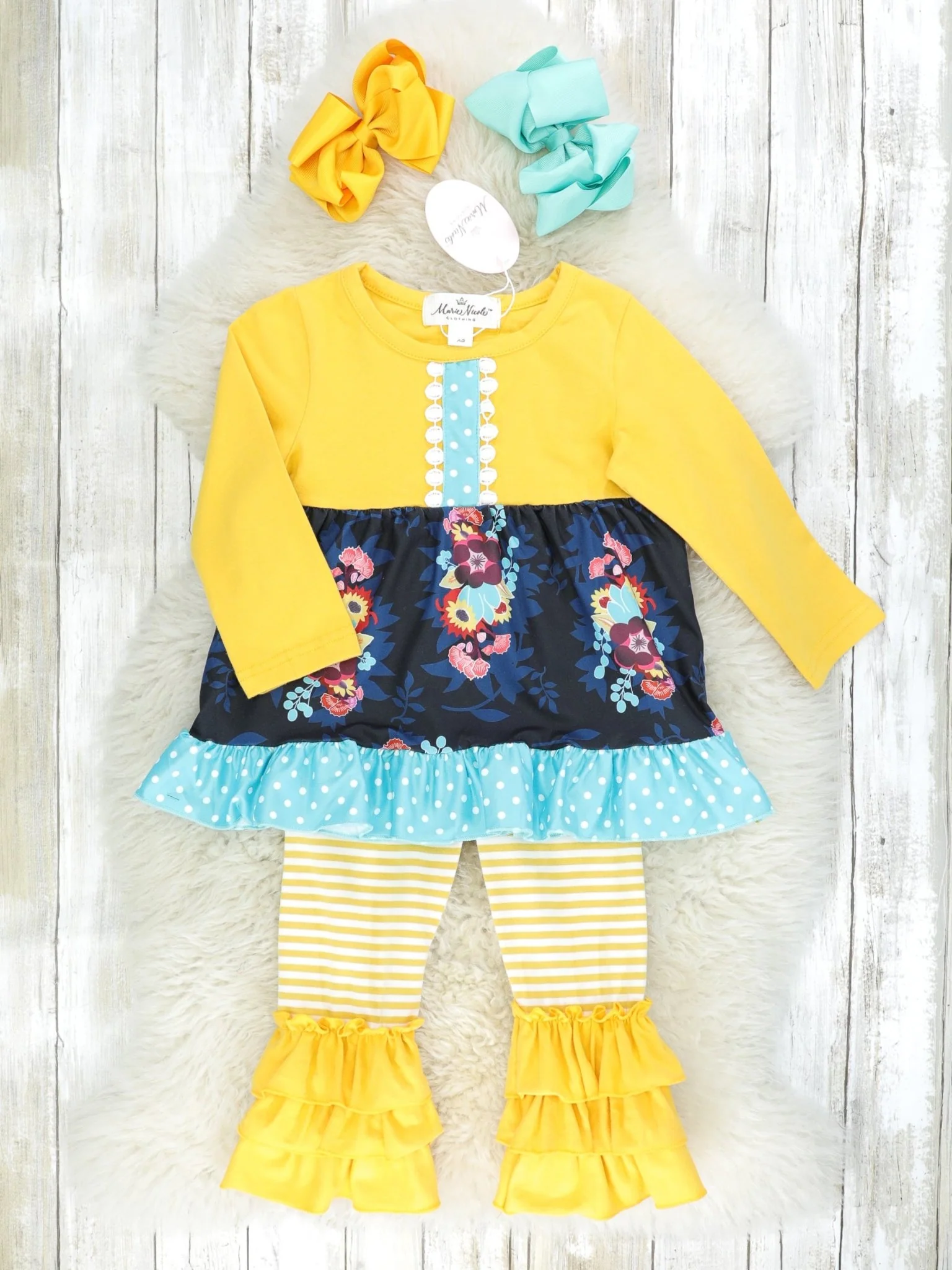 Yellow & Blue Floral Ruffle Outfit