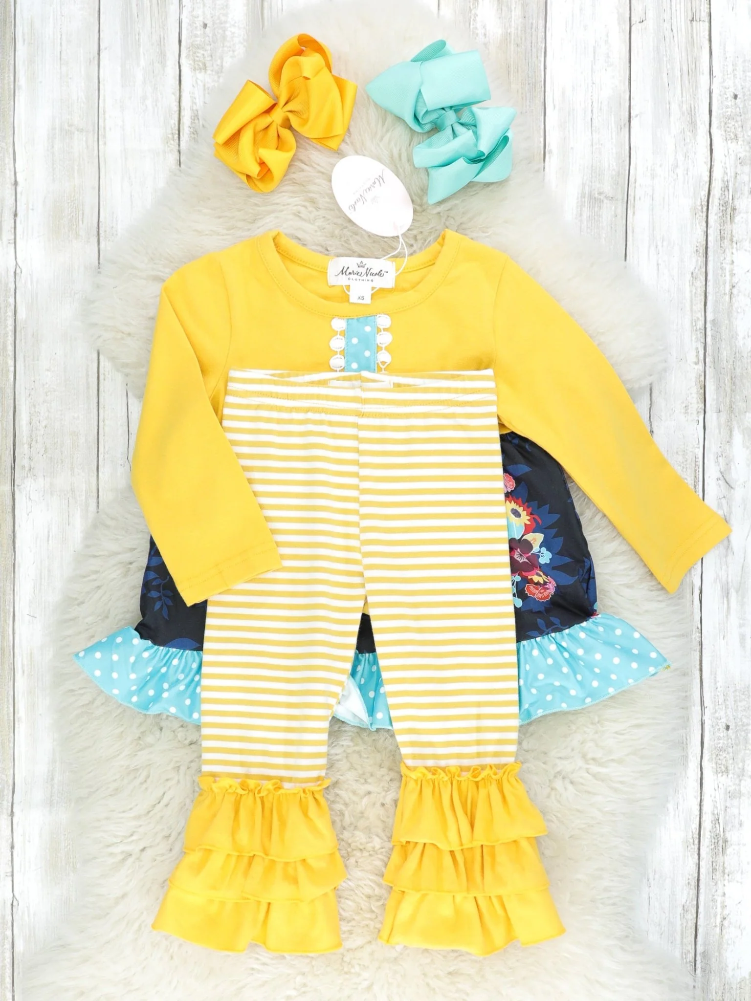 Yellow & Blue Floral Ruffle Outfit - Image 2