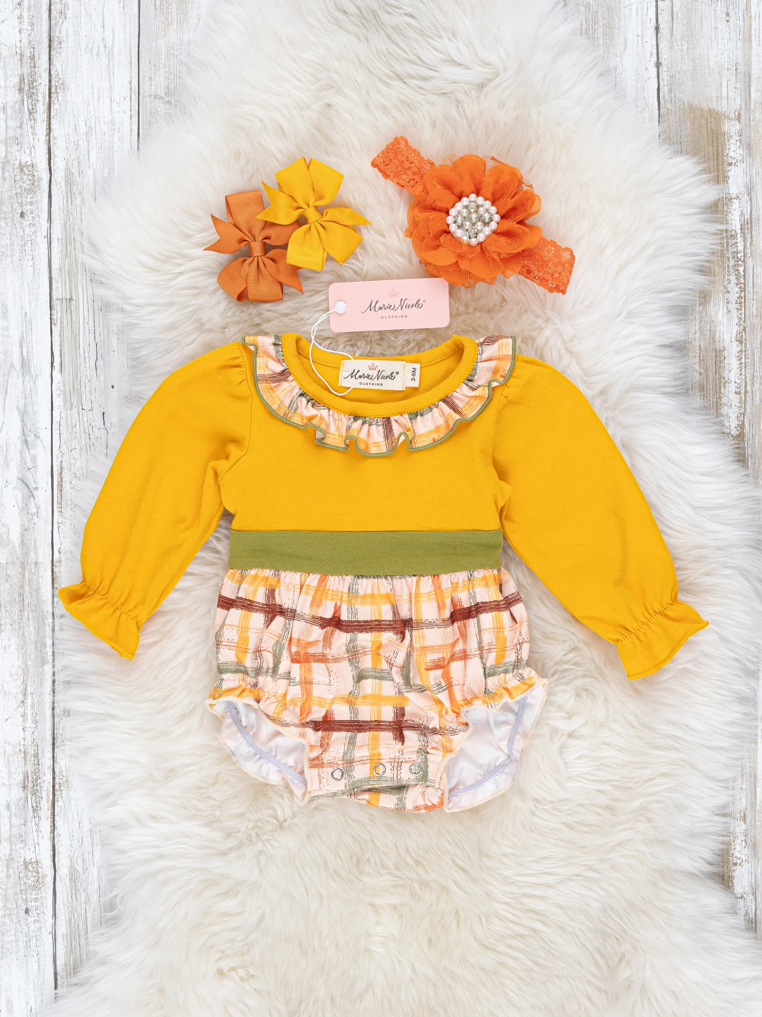 Yellow Autumn Plaid Ruffle Bubble Romper