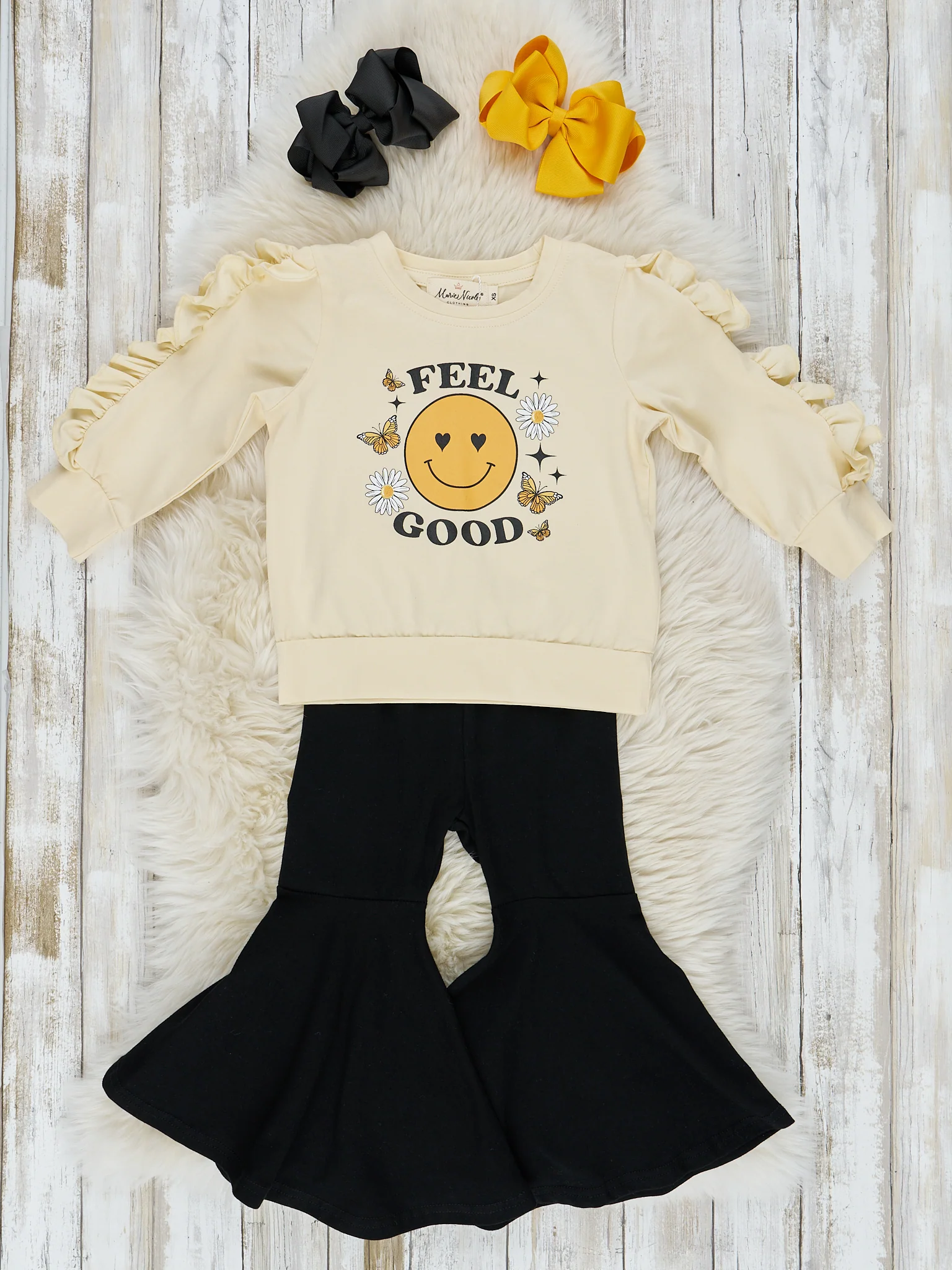 Yellow & Black "Feel Good" Bell Bottom Outfit