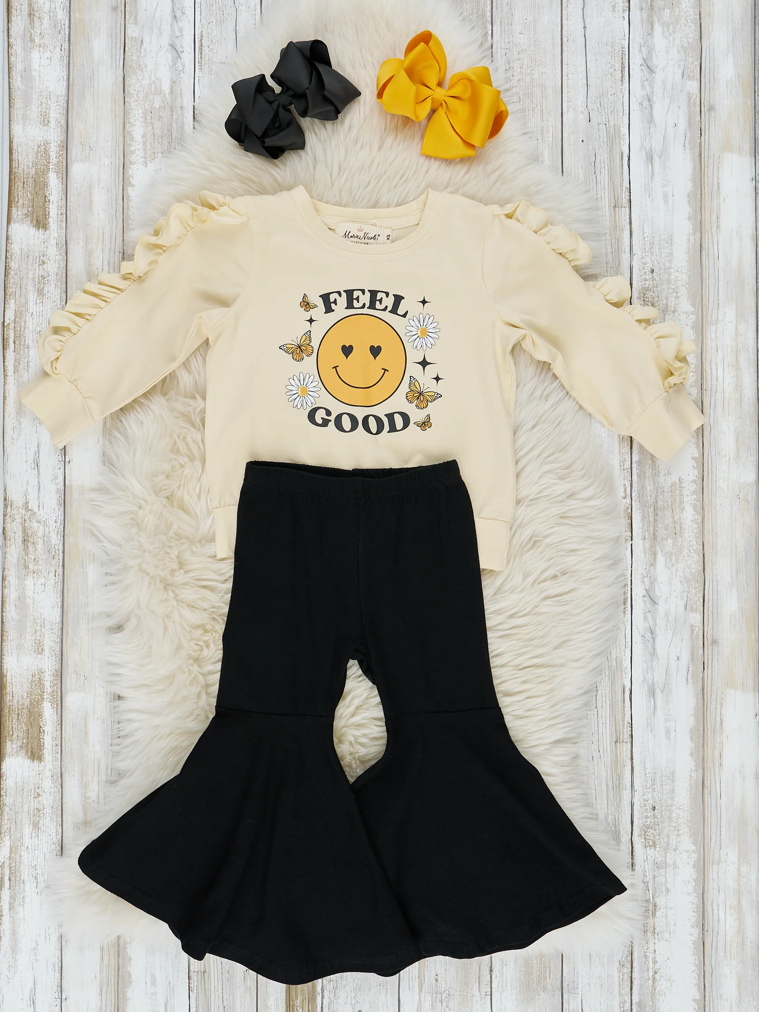 Yellow & Black "Feel Good" Bell Bottom Outfit - Image 2