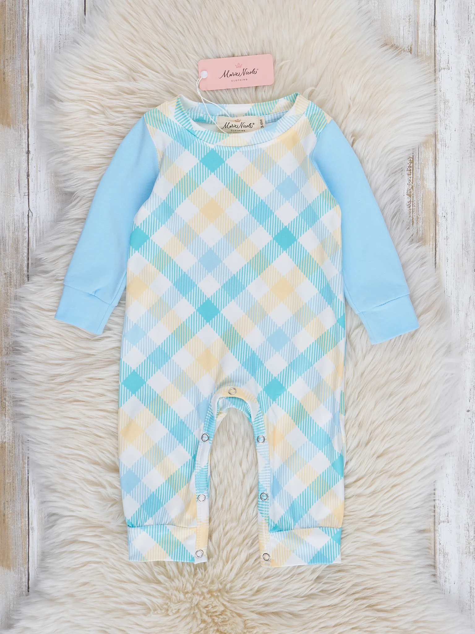 Yellow & Blue Plaid Raglan Romper