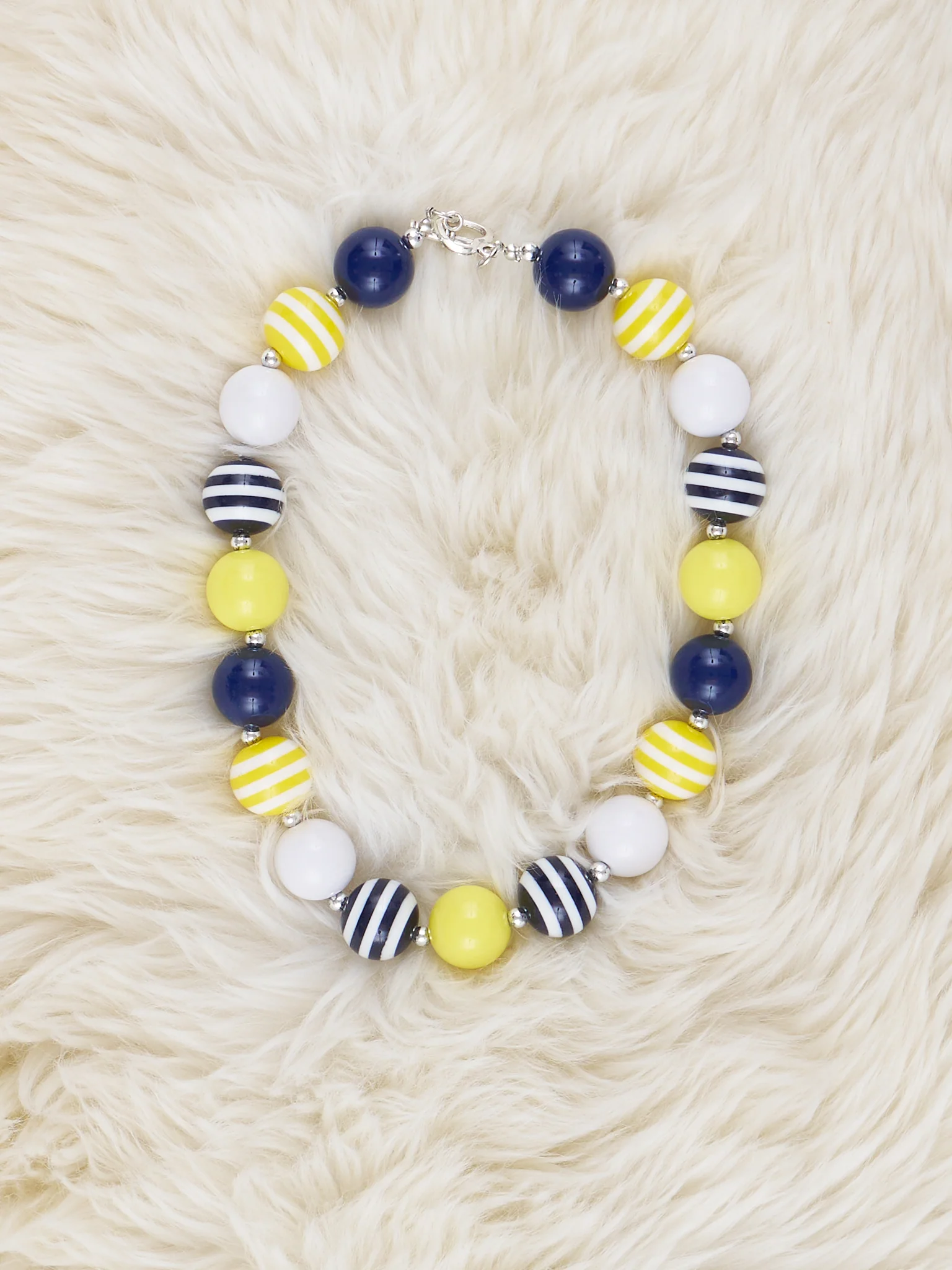 Yellow & Navy Blue Striped Bubblegum Necklace