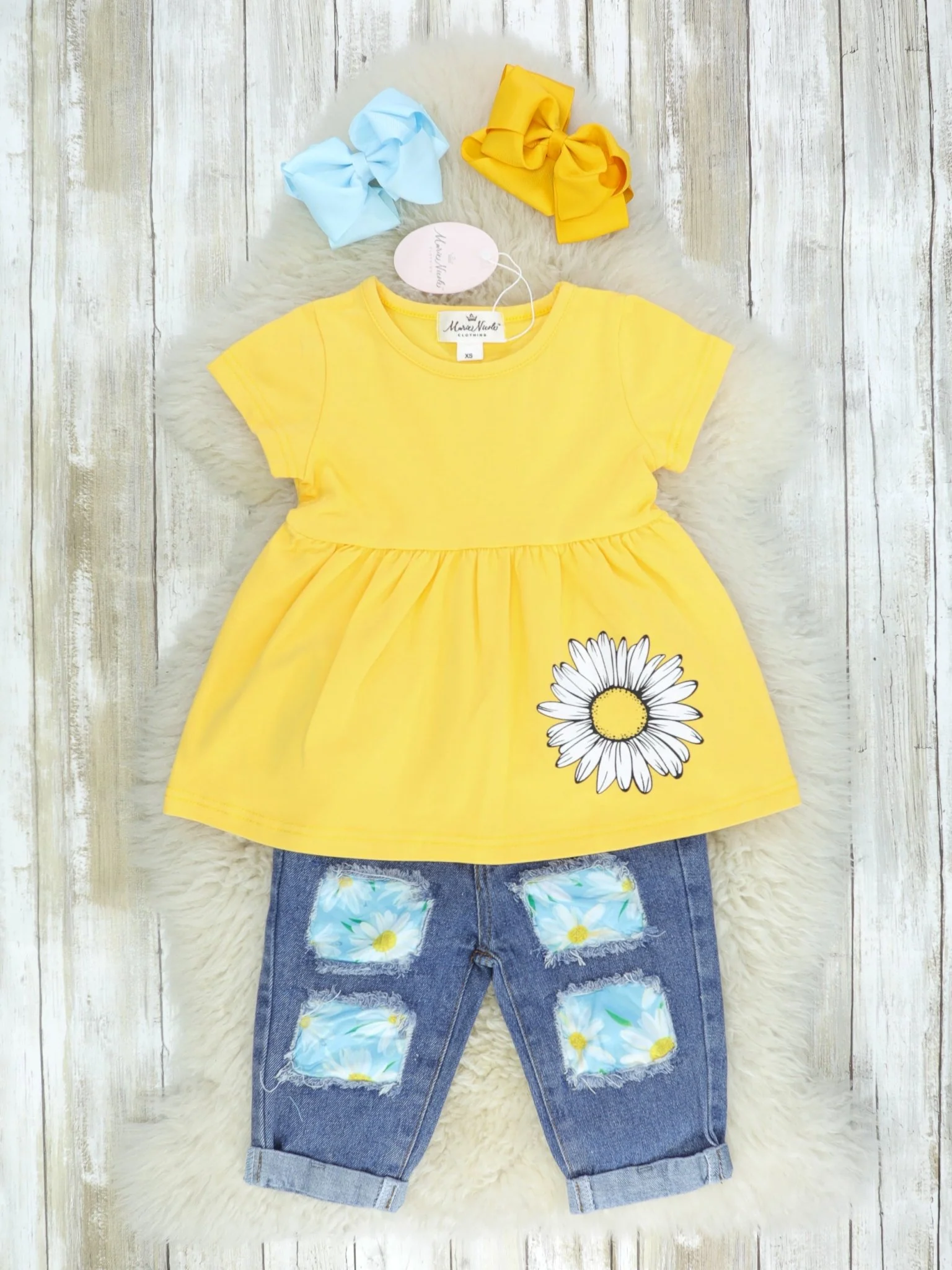 Yellow & Blue Flower Tunic & Denim Outfit