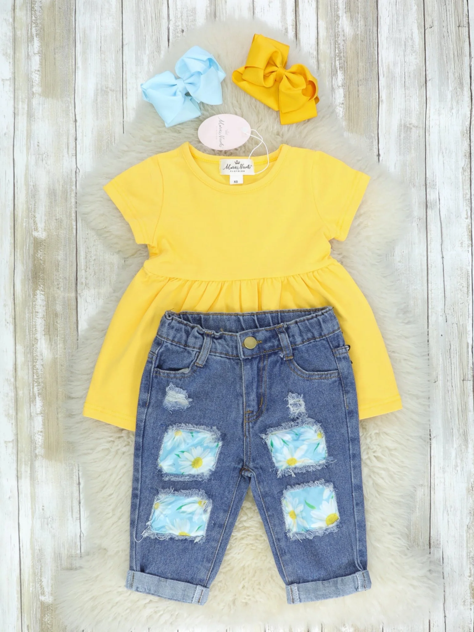 Yellow & Blue Flower Tunic & Denim Outfit - Image 2