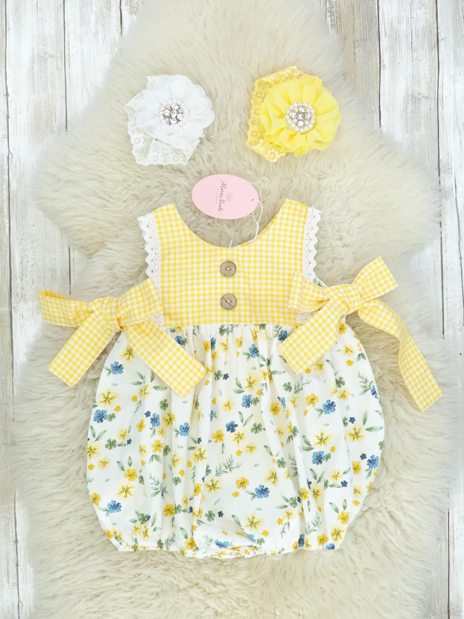 Yellow Check Floral Romper