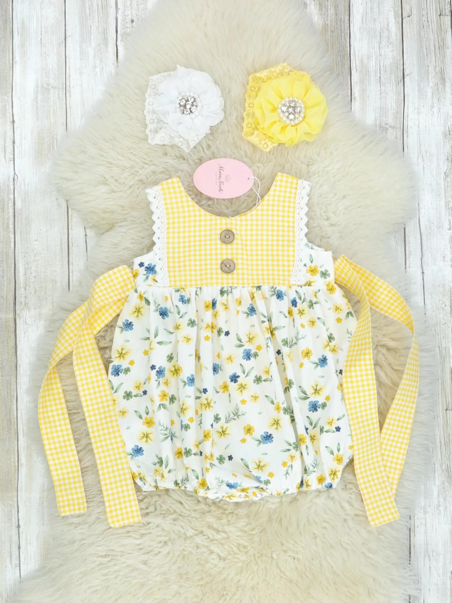 Yellow Check Floral Romper - Image 2