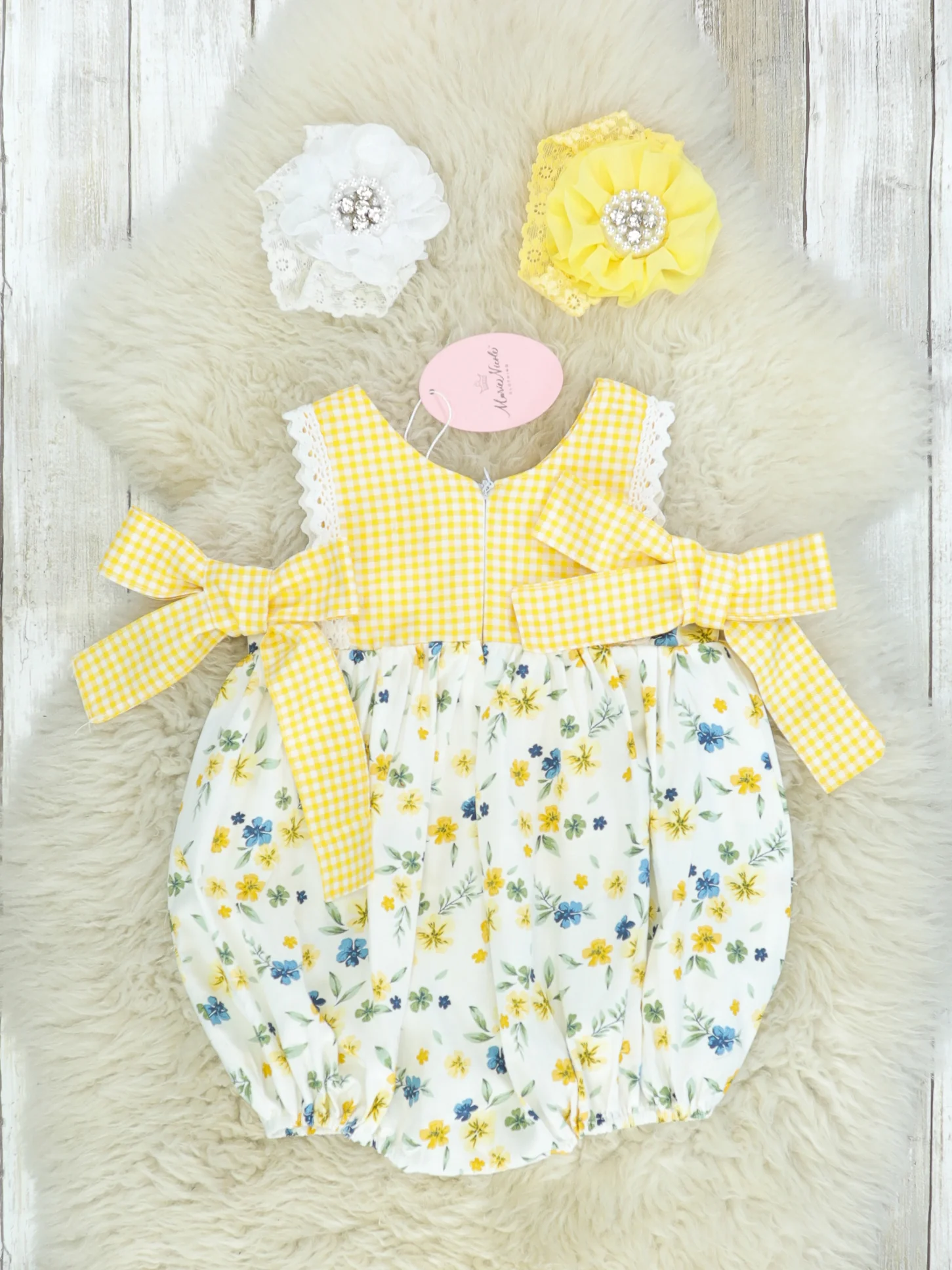 Yellow Check Floral Romper - Image 3