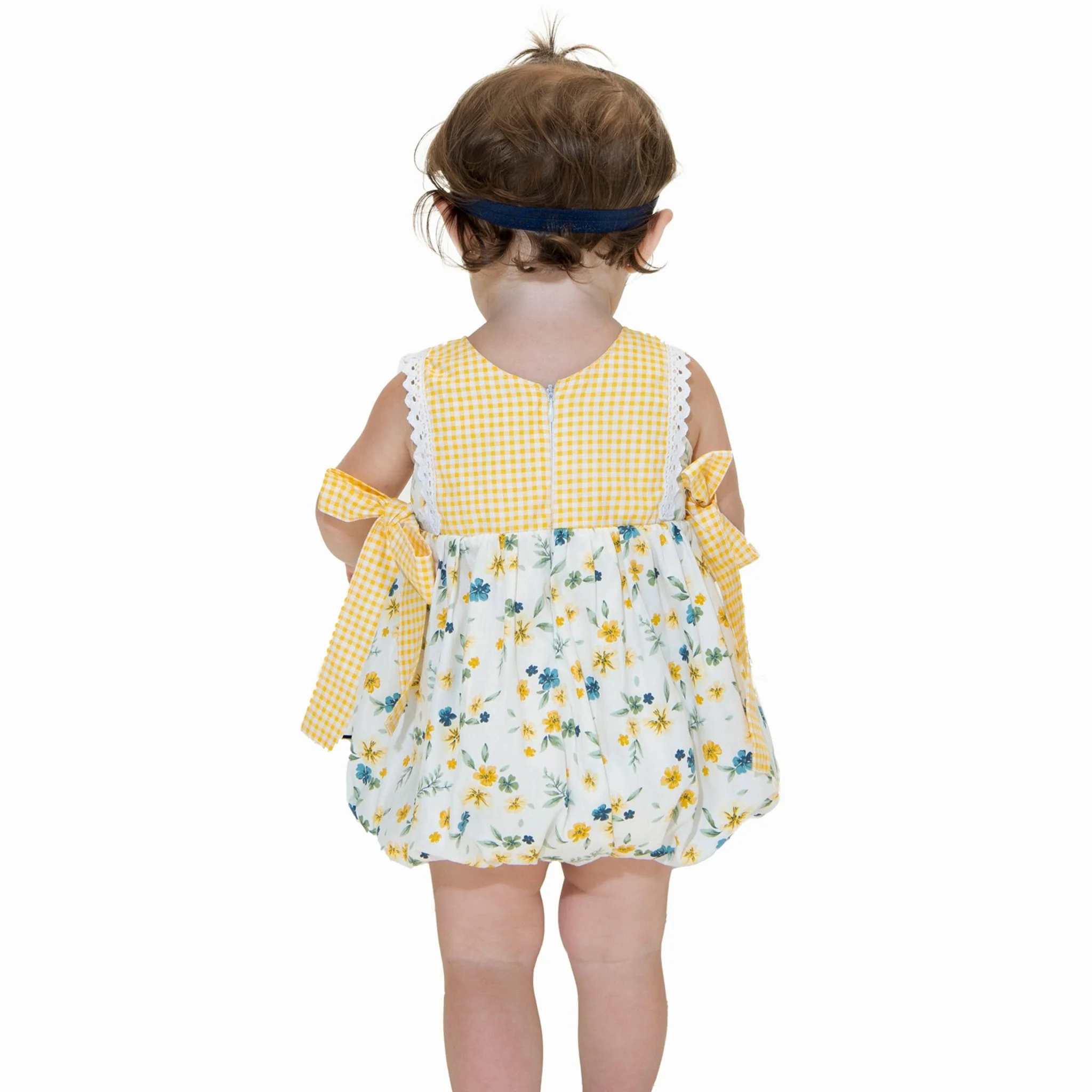 Yellow Check Floral Romper - Image 5