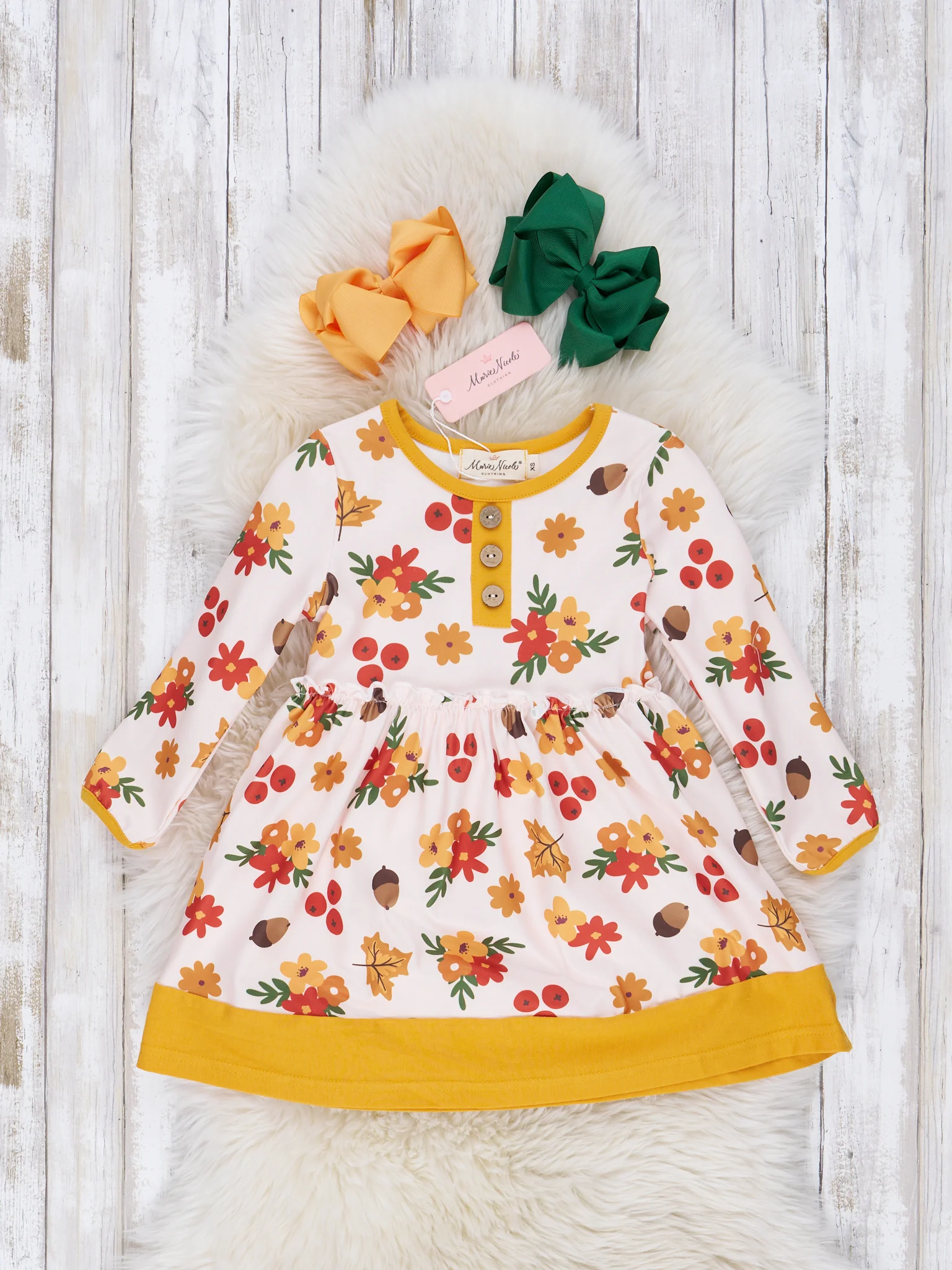 Yellow Daisy & Acorn Ruffle Dress