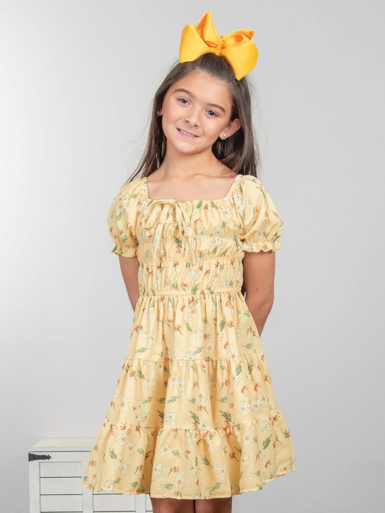 Pastel Yellow Daisy Ruffle Dress