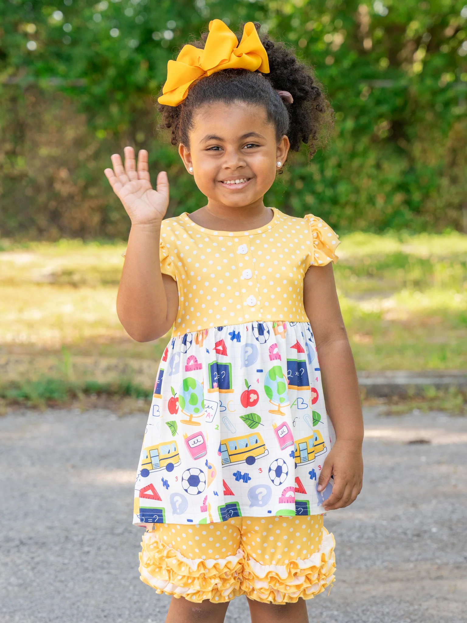 Yellow Dots School Day Ruffle Outfit