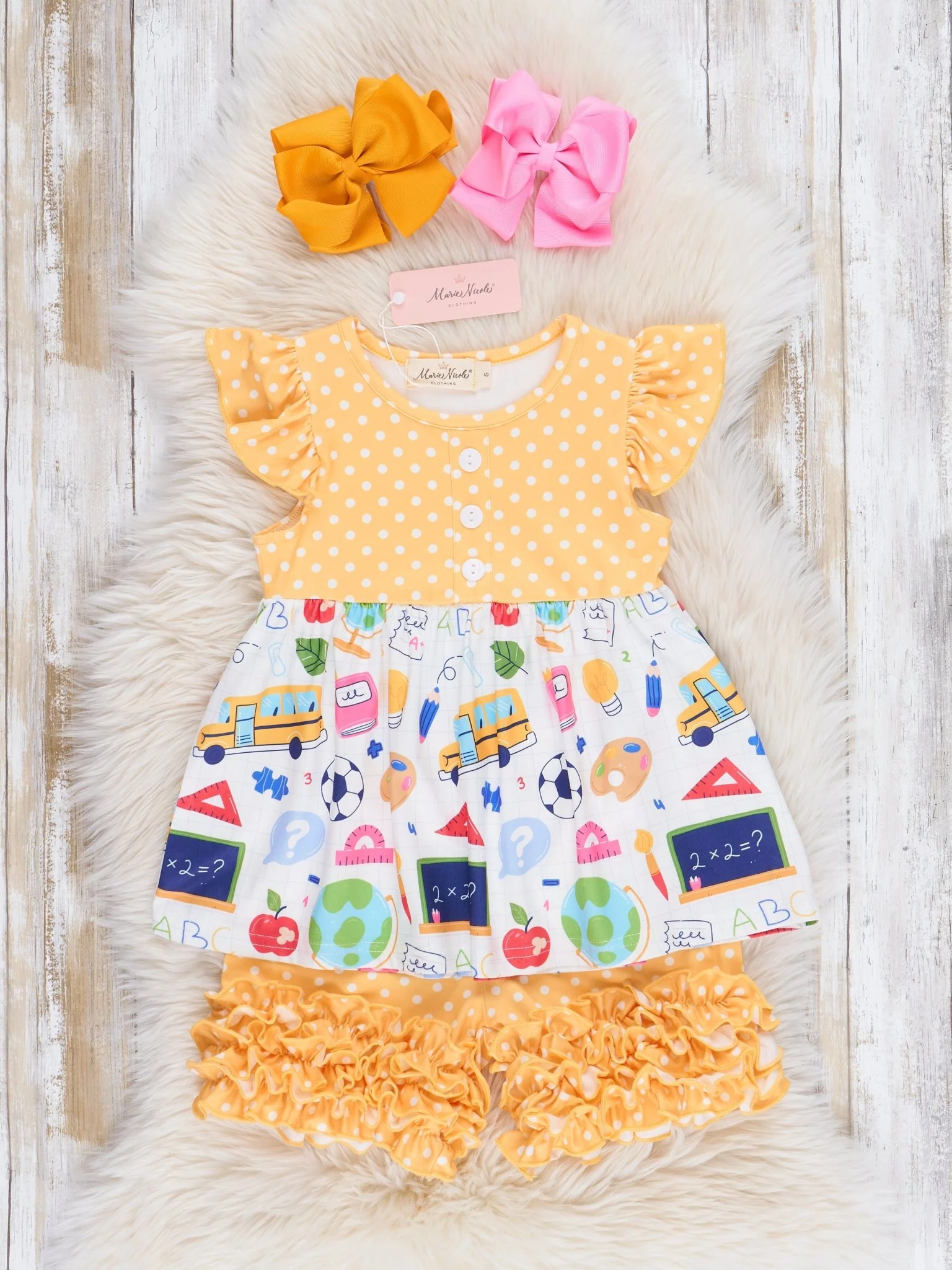 Yellow Dots School Day Ruffle Outfit - Image 2