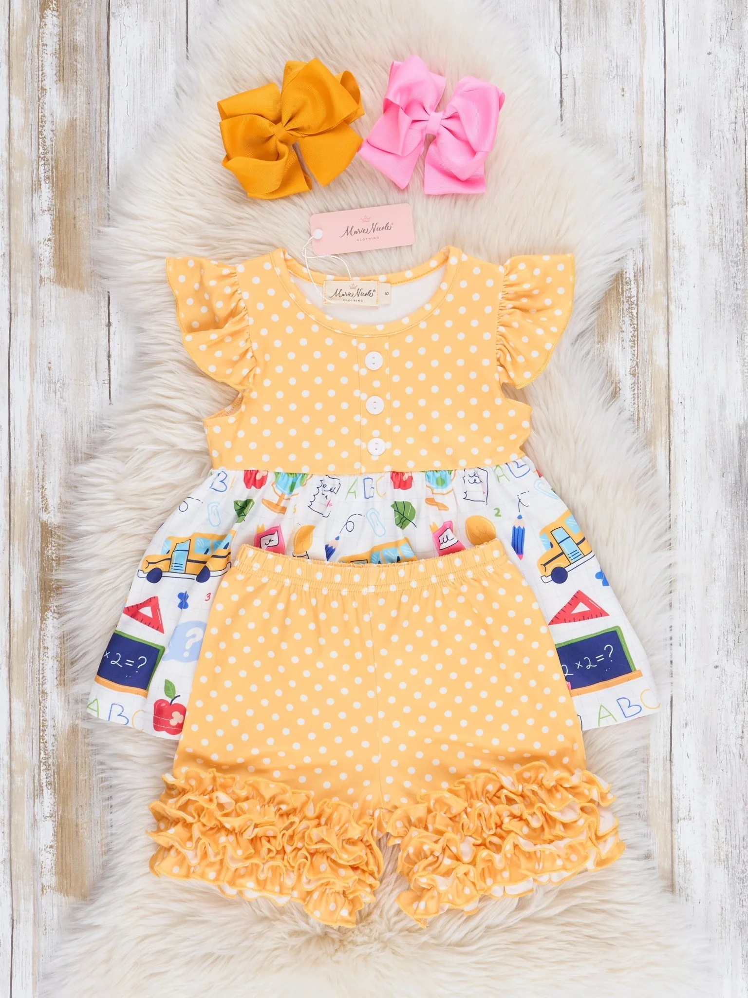 Yellow Dots School Day Ruffle Outfit - Image 3
