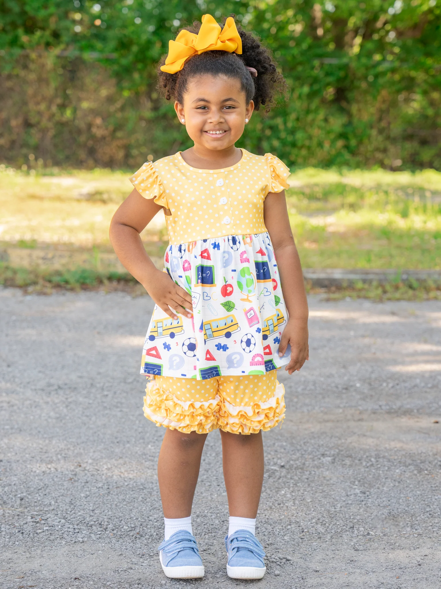 Yellow Dots School Day Ruffle Outfit - Image 4