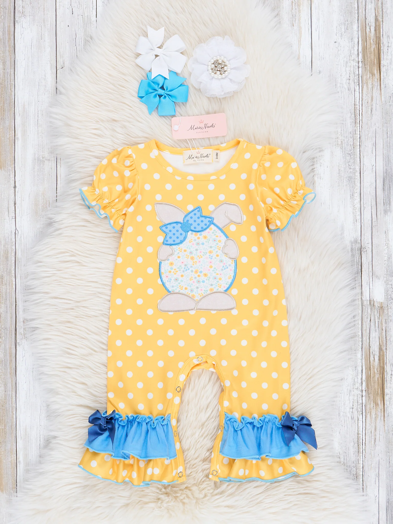 Yellow Easter Dots & Florals Romper