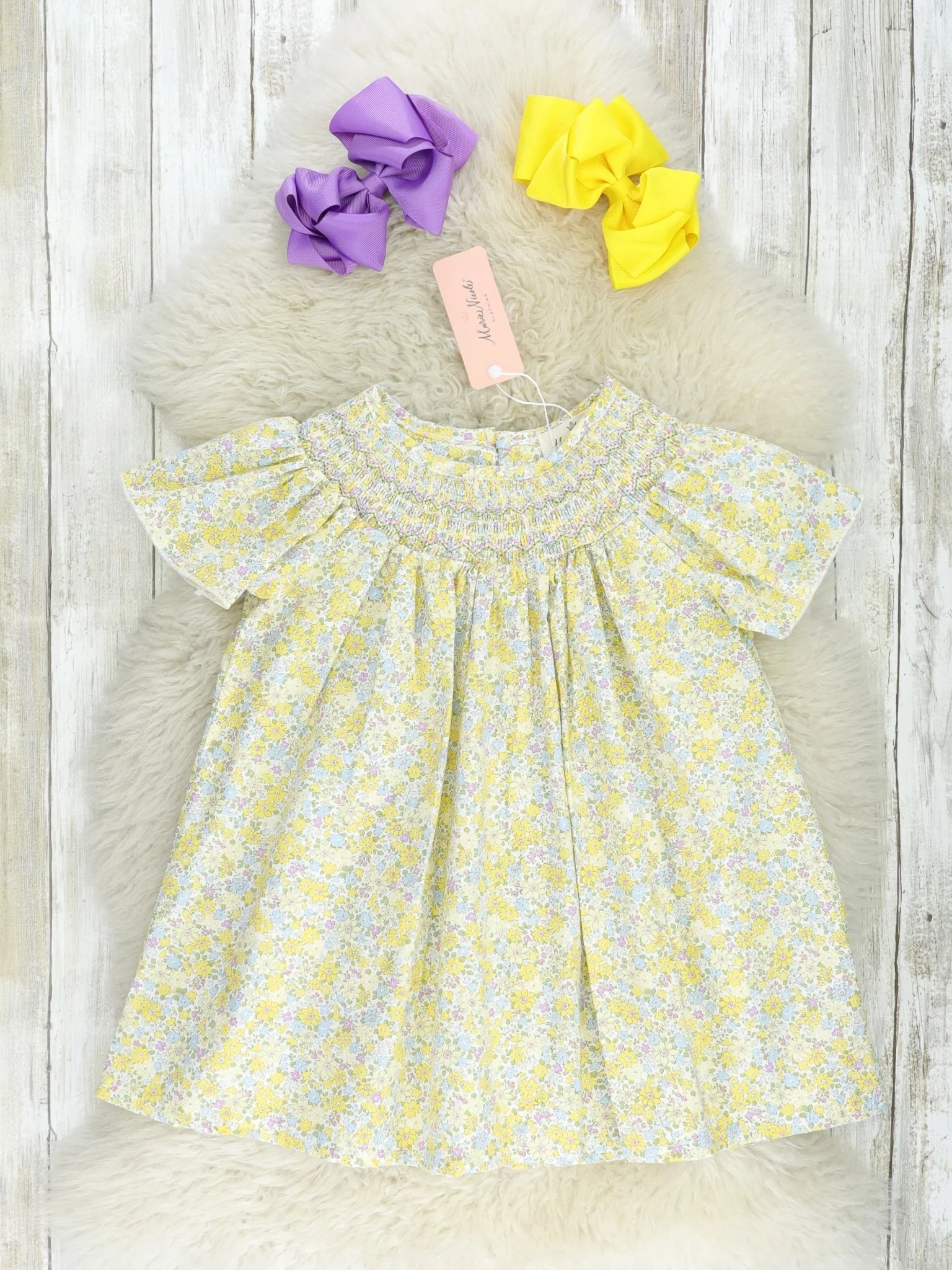 Yellow Floral Smocked Dress
