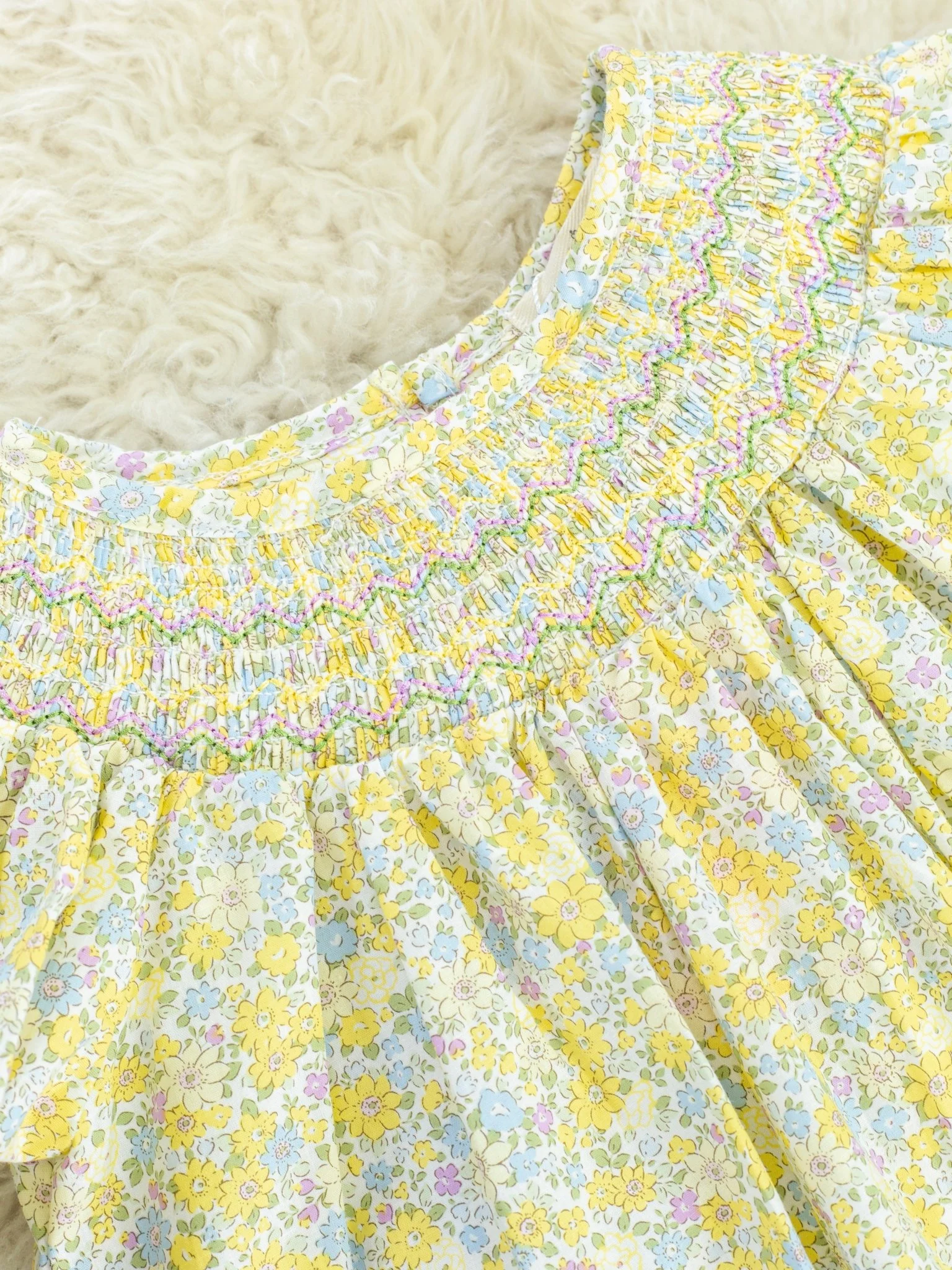 Yellow Floral Smocked Dress - Image 2