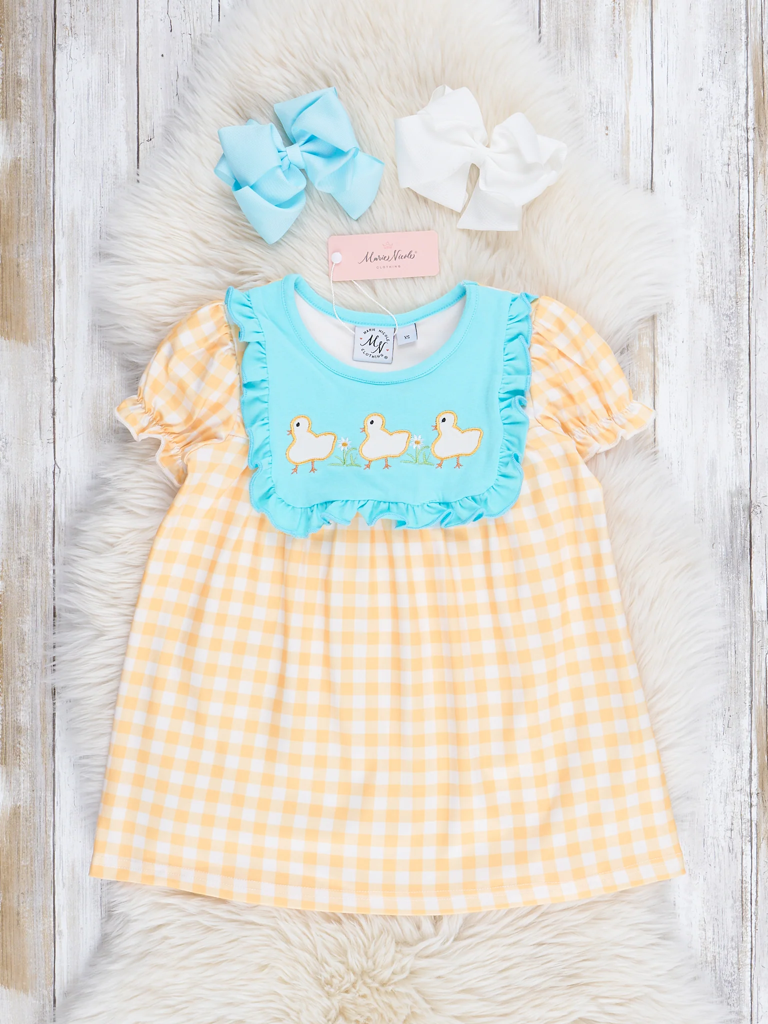 Yellow Gingham Chick Ruffle Dress