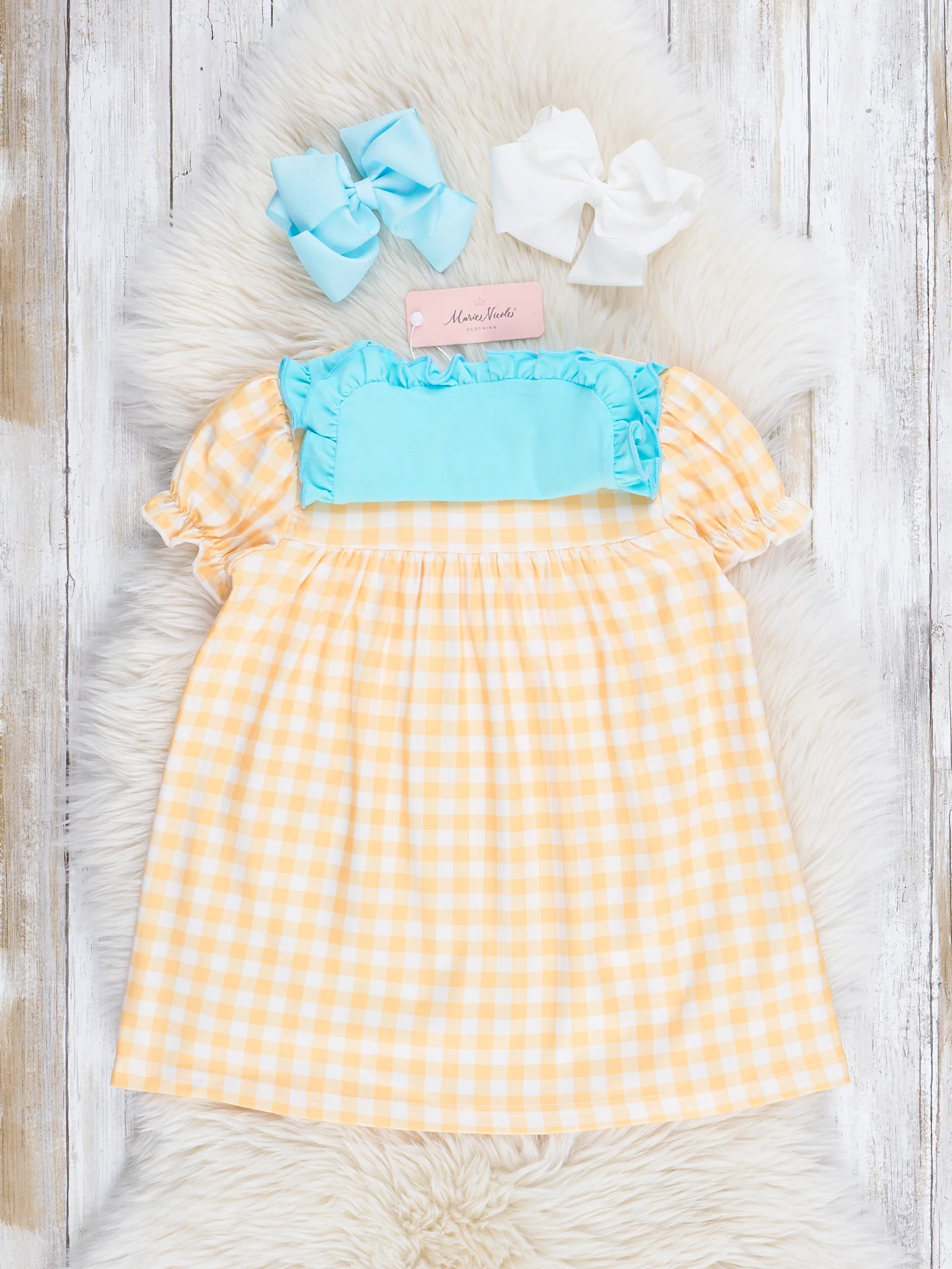 Yellow Gingham Chick Ruffle Dress - Image 2