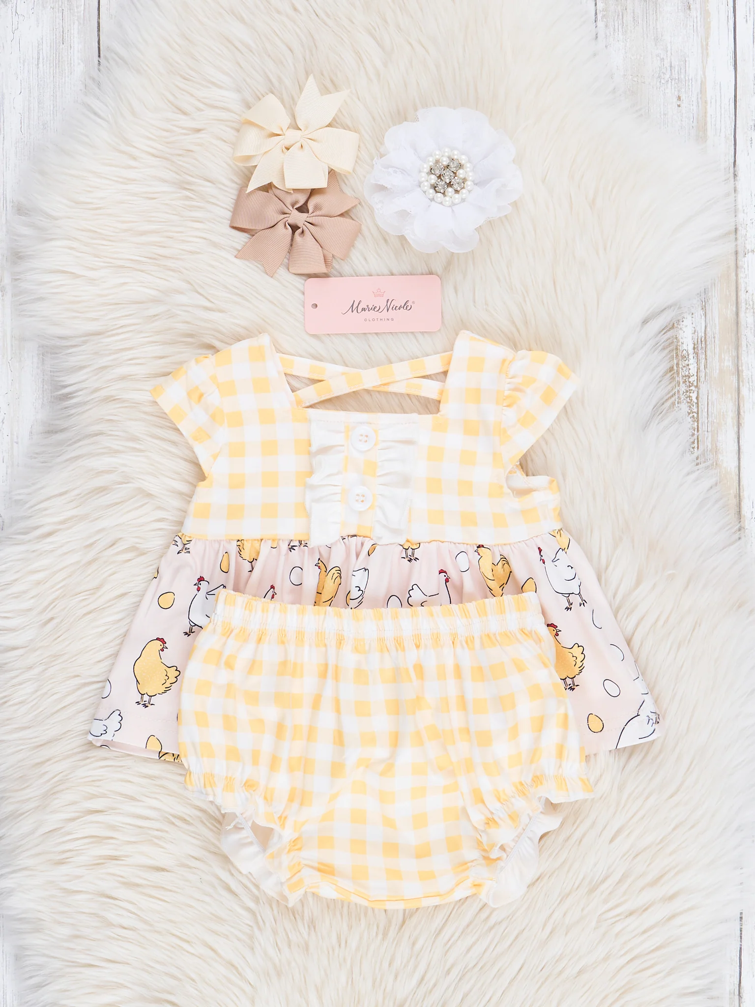 Yellow Gingham Chicken Bloomers Outfit - Image 2