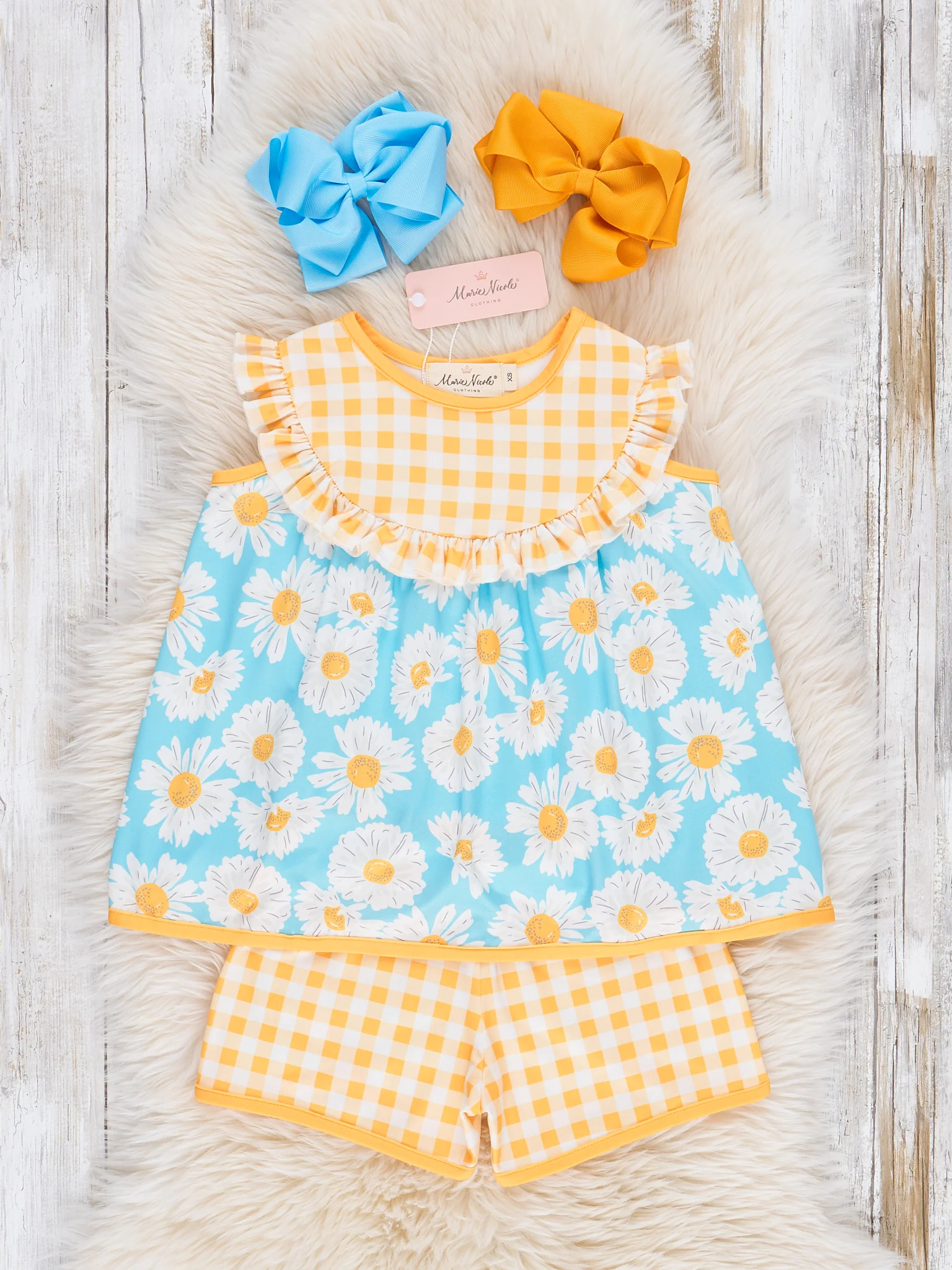 Yellow Gingham Floral Ruffle Outfit - Image 2