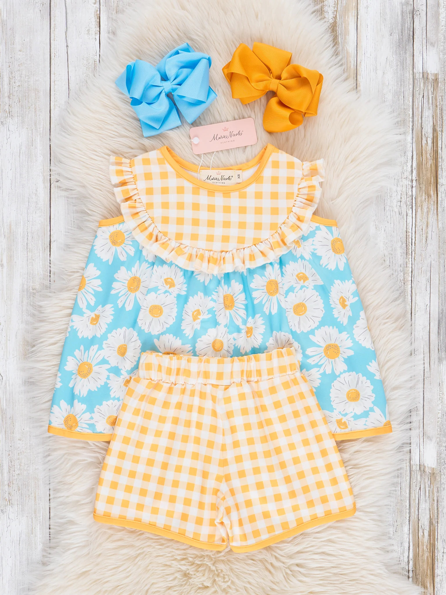 Yellow Gingham Floral Ruffle Outfit - Image 3