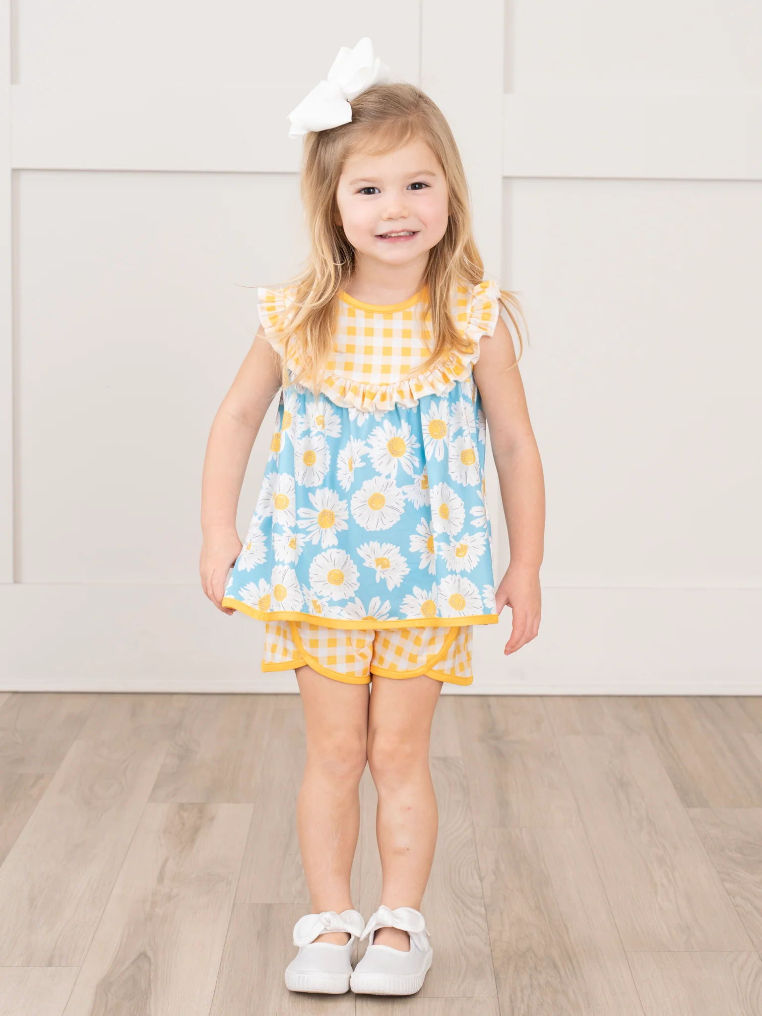 Yellow Gingham Floral Ruffle Outfit - Image 4