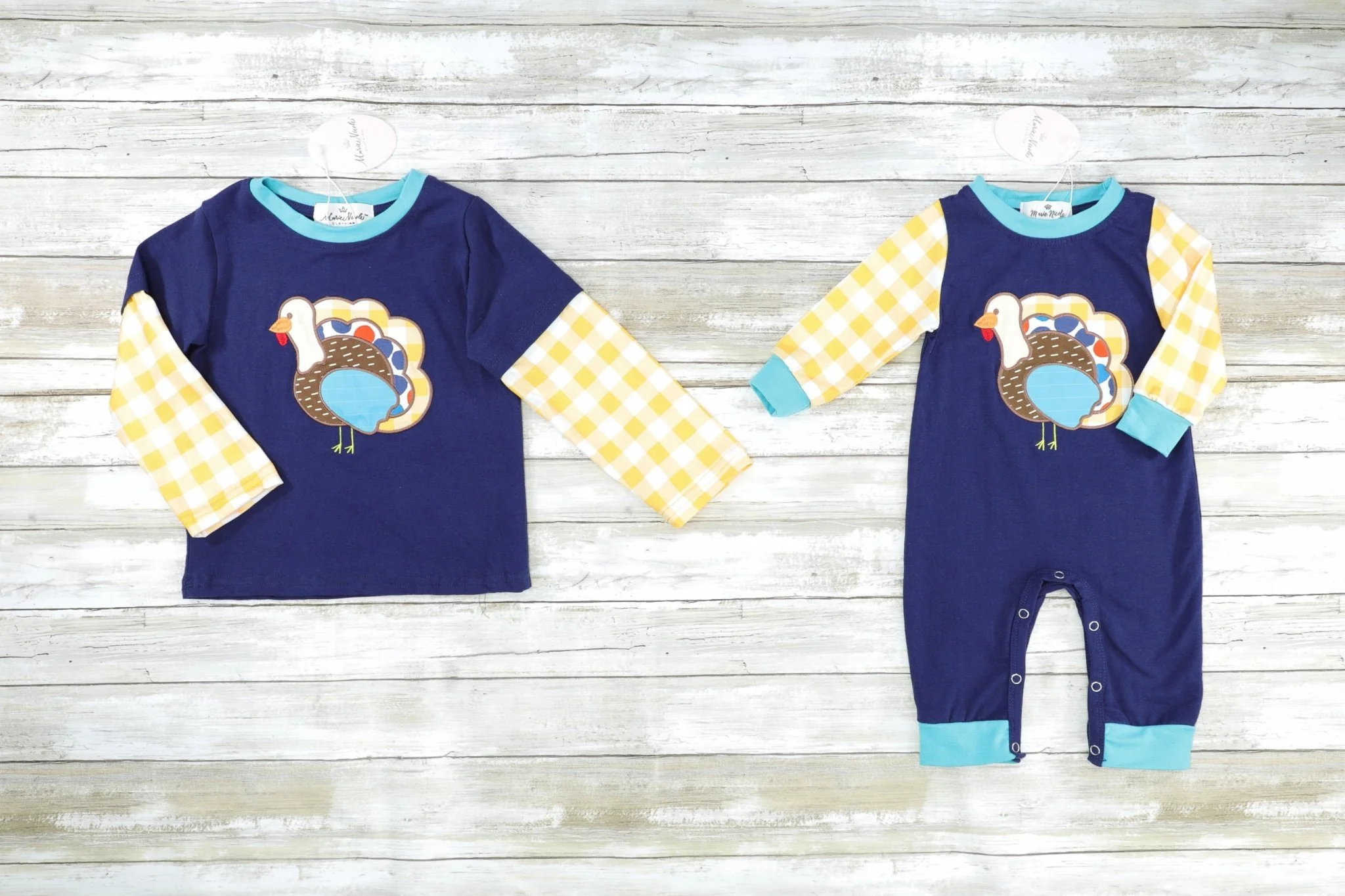 Yellow Gingham Turkey Romper - Image 2
