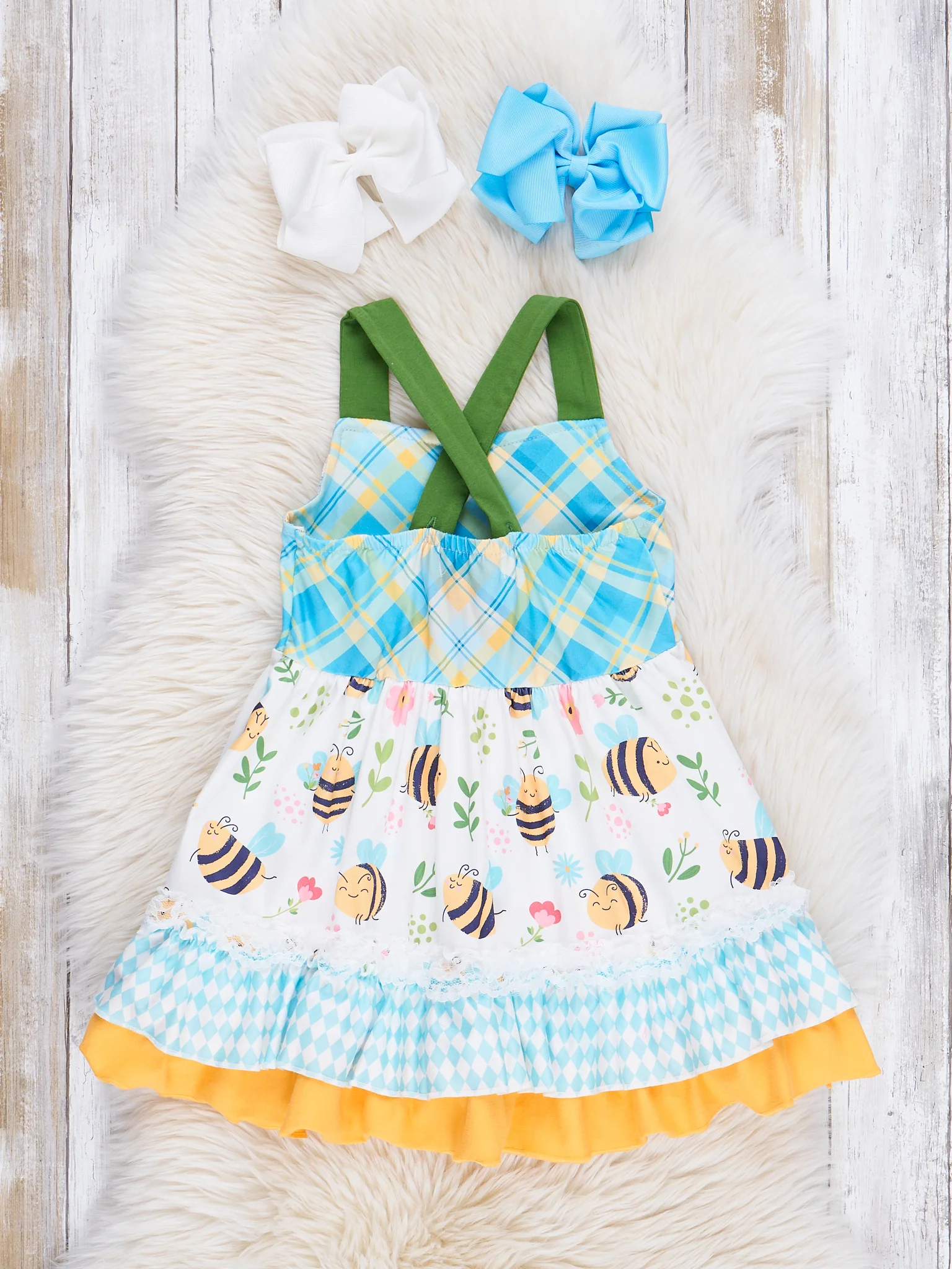 Yellow & Green Busiest Bees Ruffle Dress - Image 2