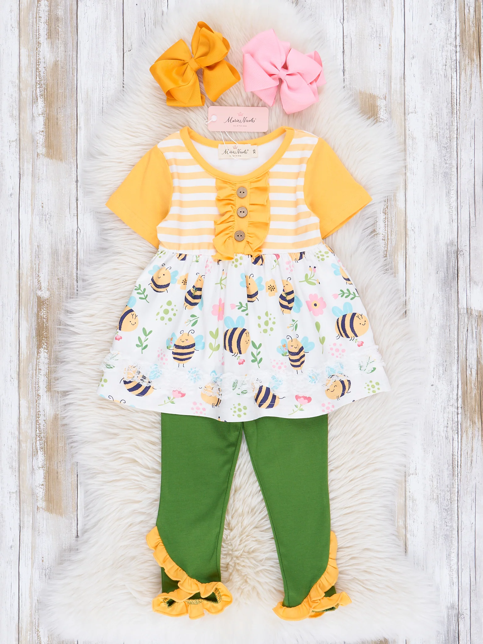 Yellow & Green Busiest Bees Ruffle Outfit