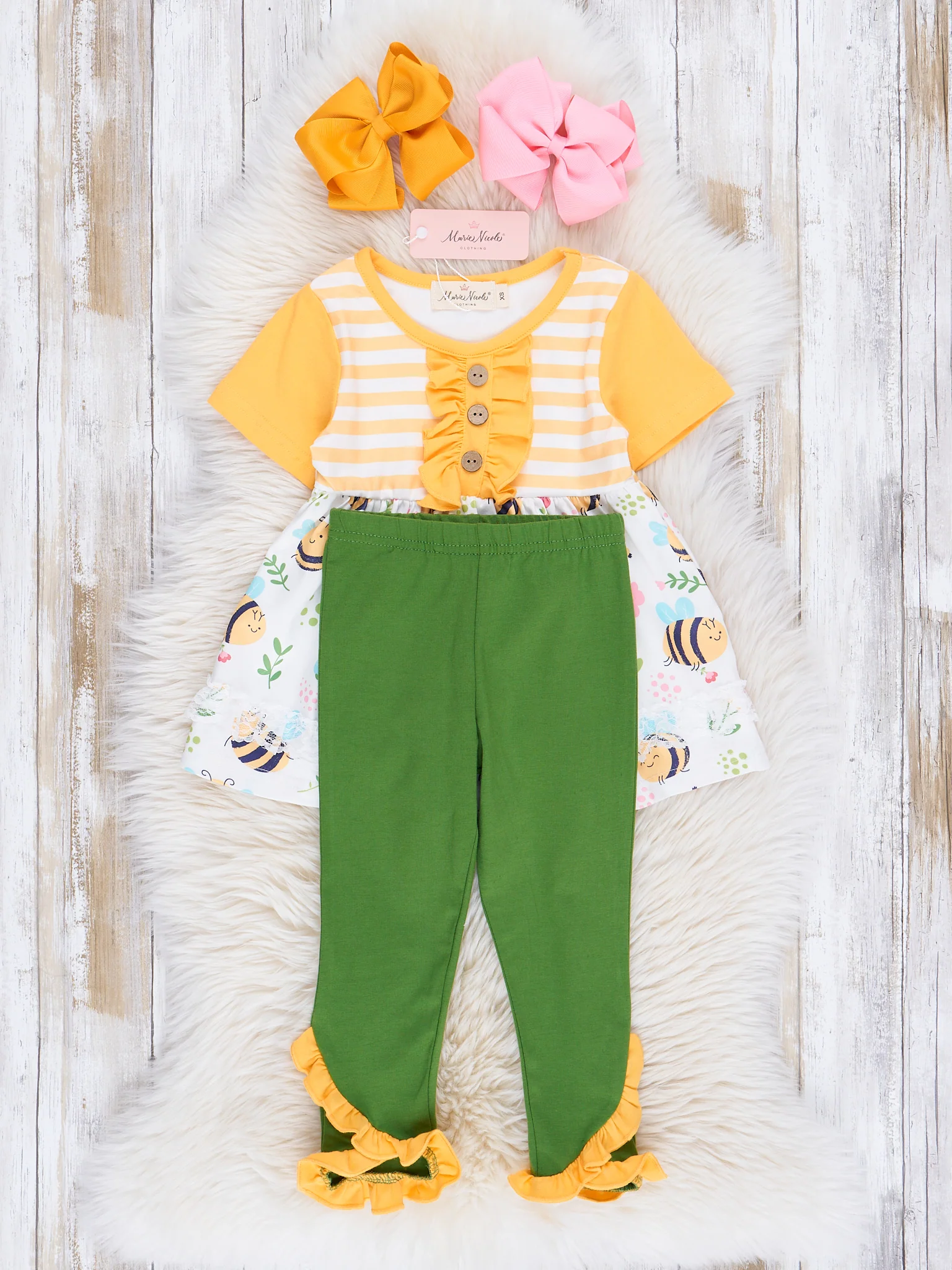 Yellow & Green Busiest Bees Ruffle Outfit - Image 2