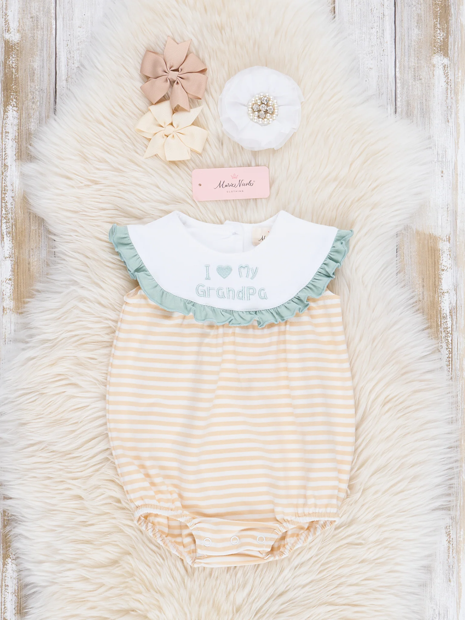 Yellow & Green Grandpa Love Ruffle Bubble Romper