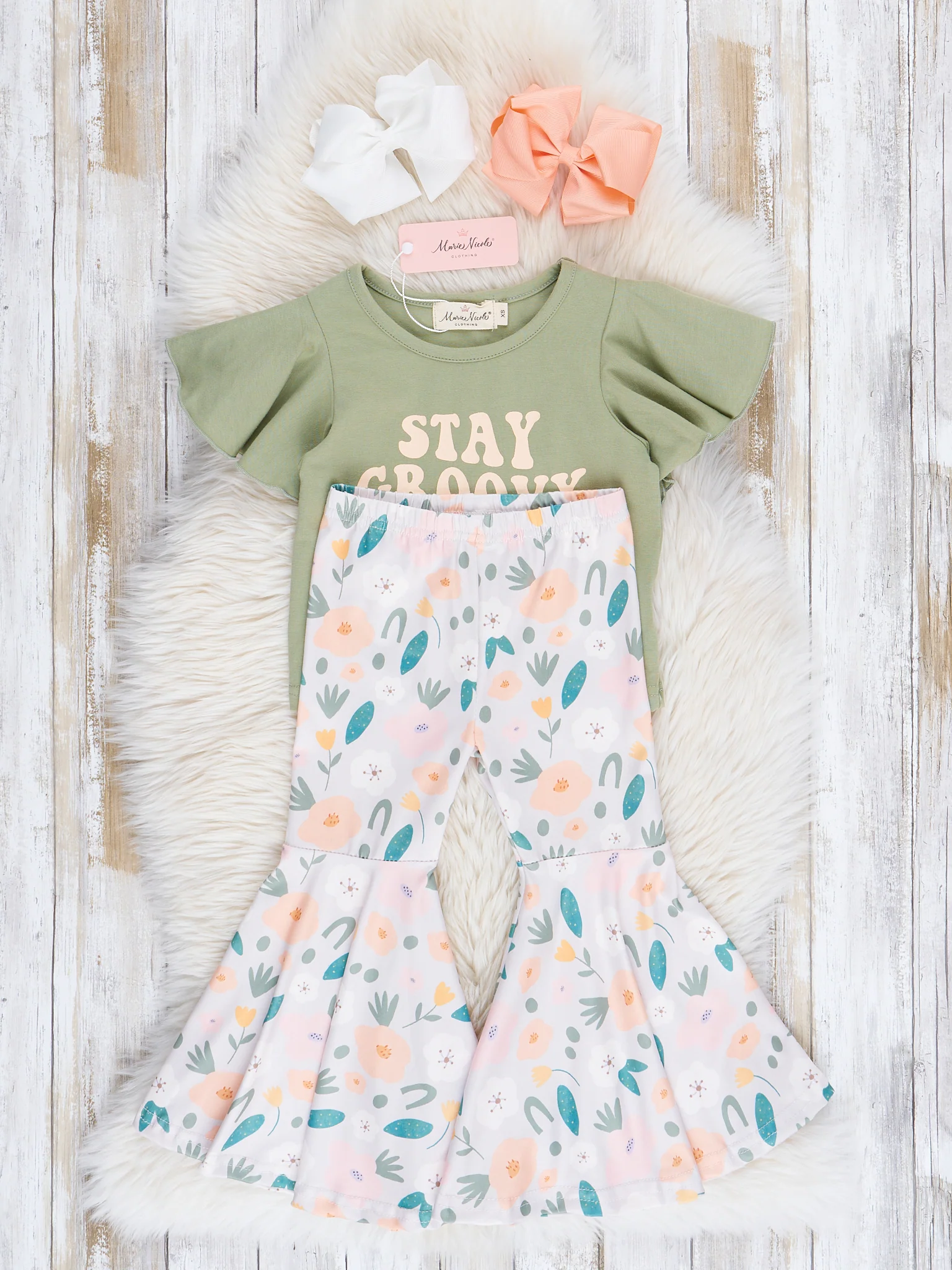 Yellow & Green Groovy Garden Bell Bottom Outfit - Image 2