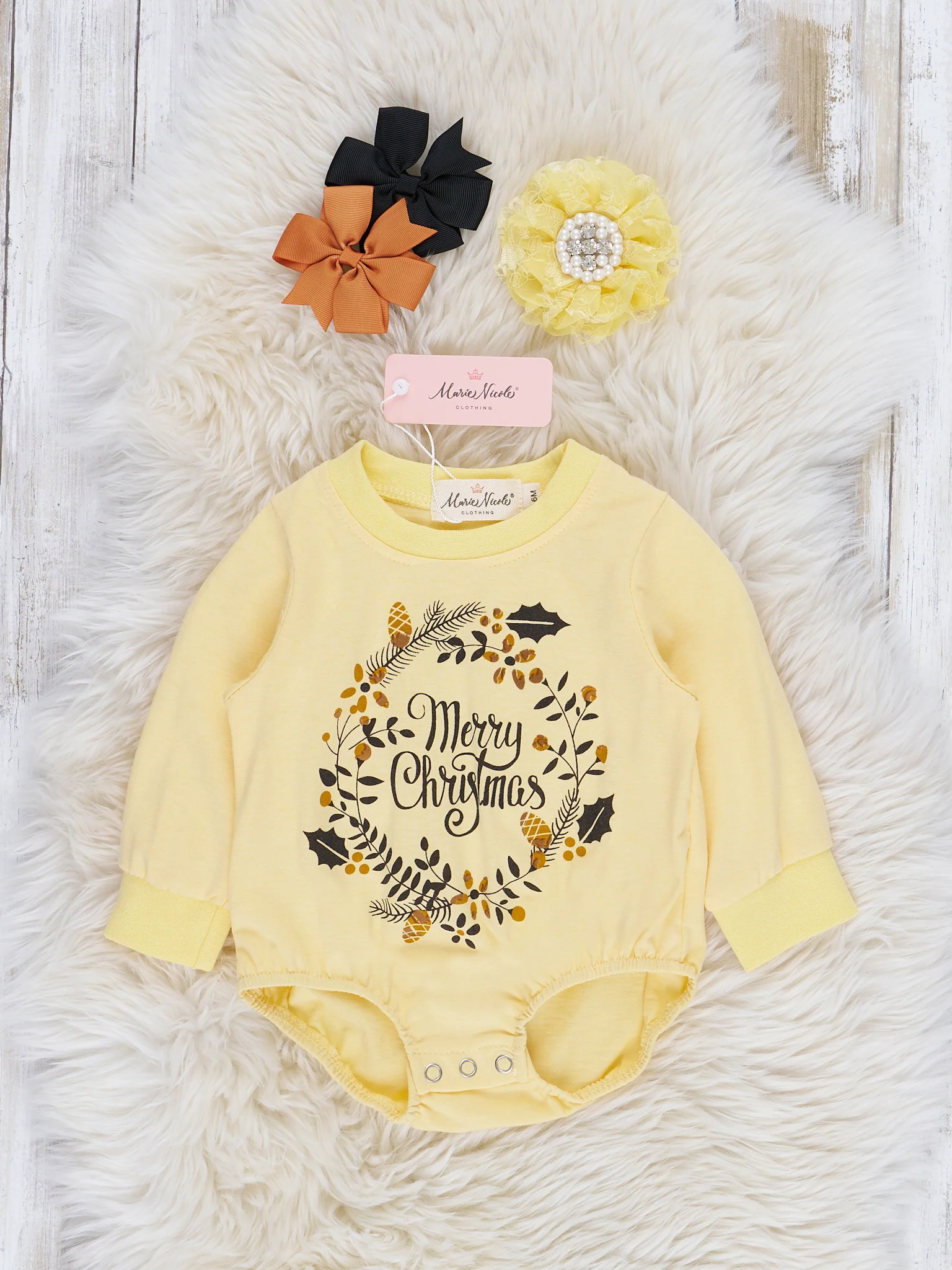 Yellow "Merry Christmas" Bubble Romper
