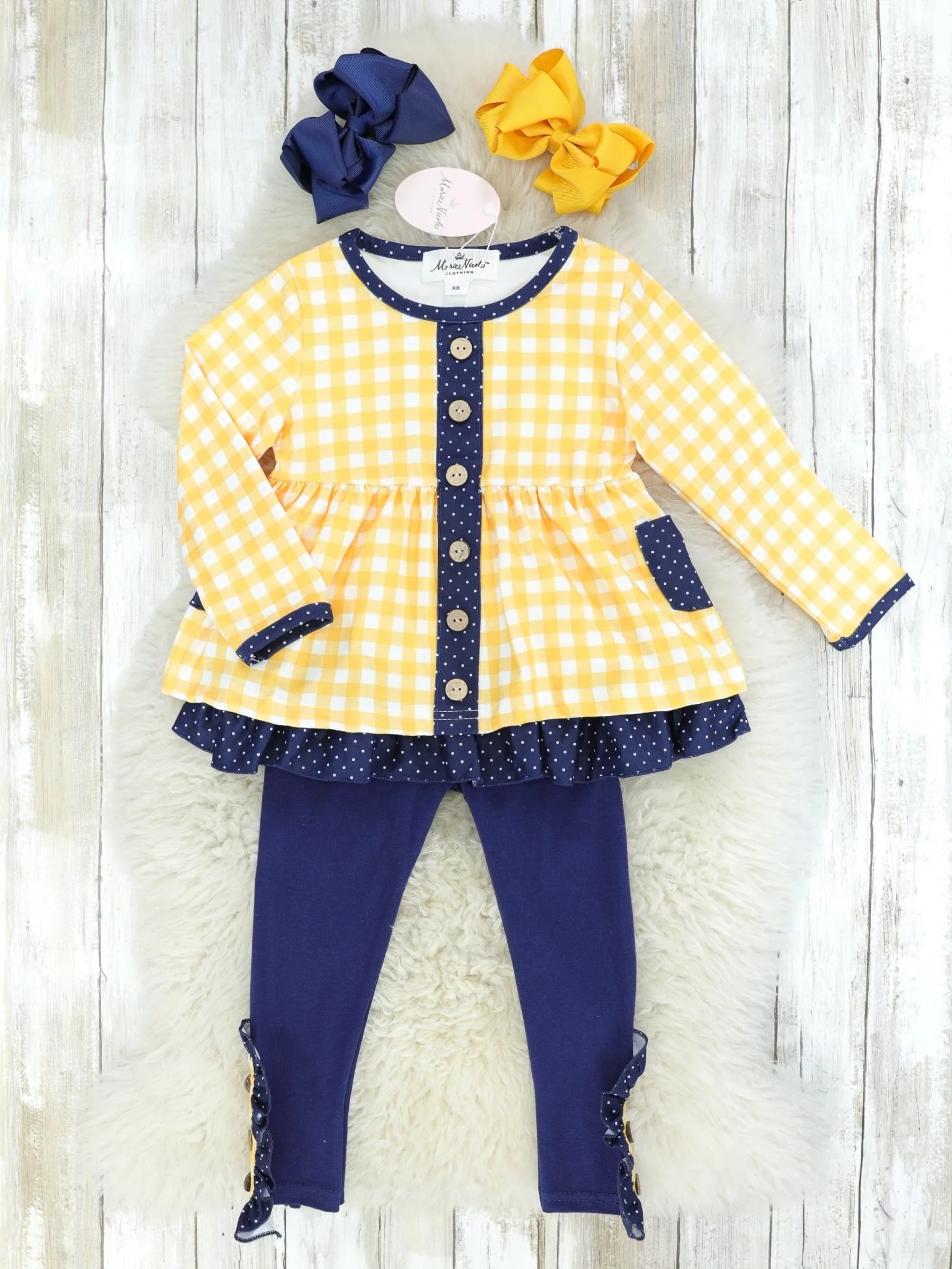Yellow & Navy Gingham Pocket Outfit