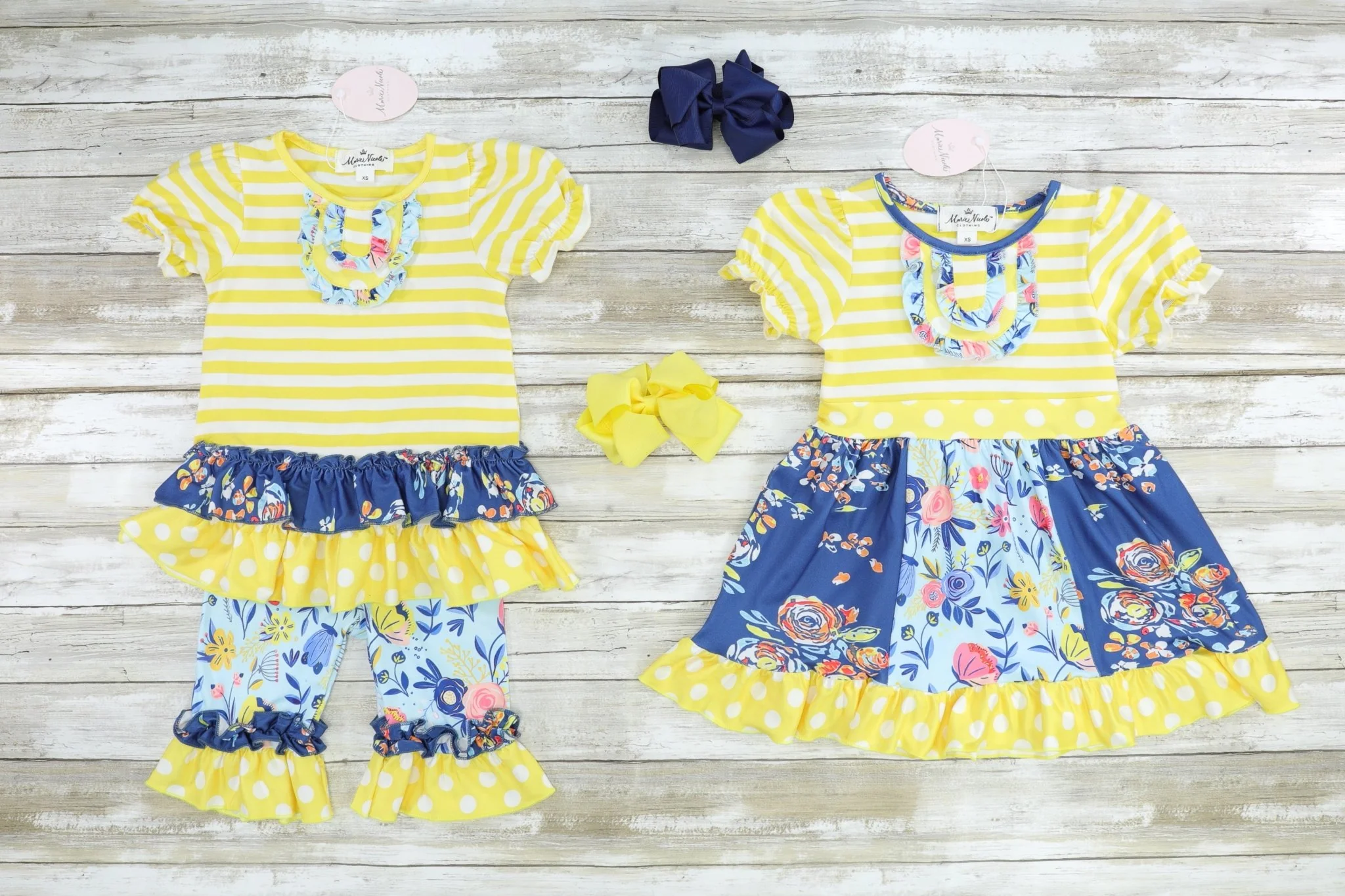 Yellow & Navy Mixed Florals Dress - Image 2