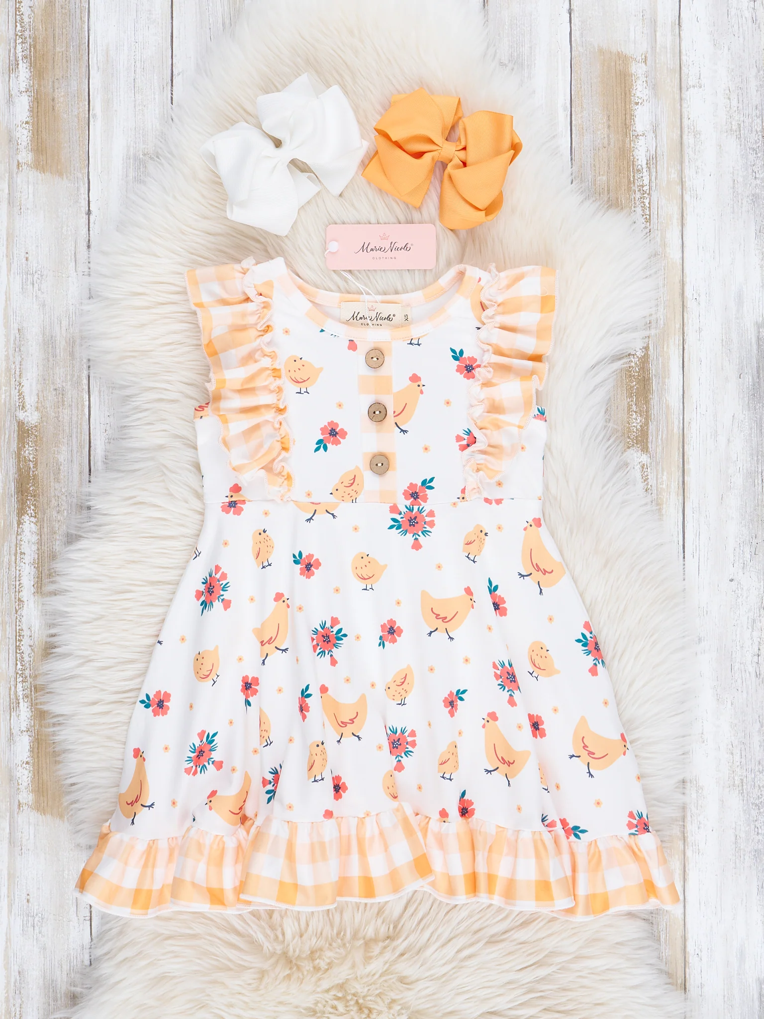 Yellow Pecking Garden Ruffle Dress