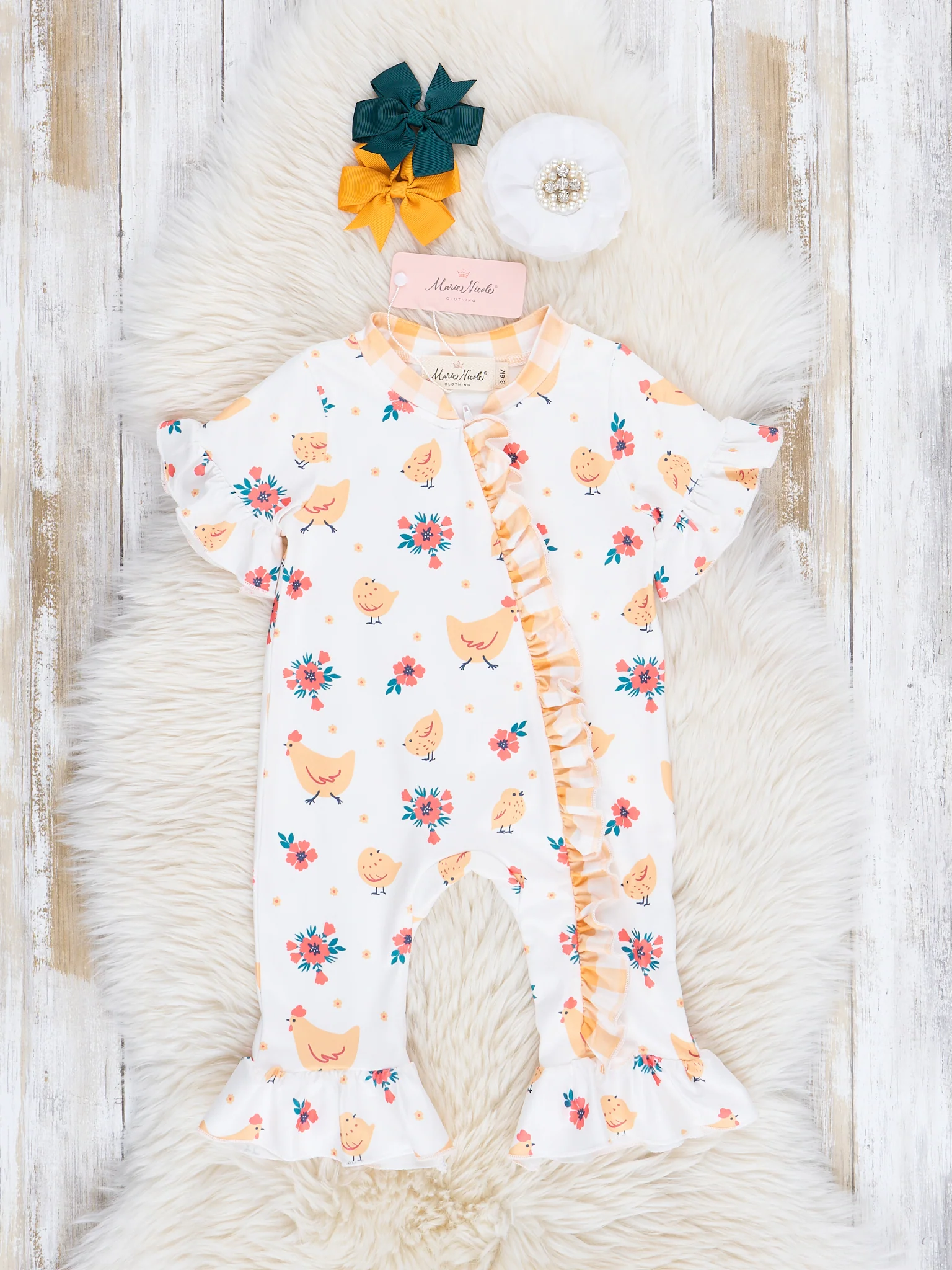 Yellow Pecking Garden Ruffle Romper
