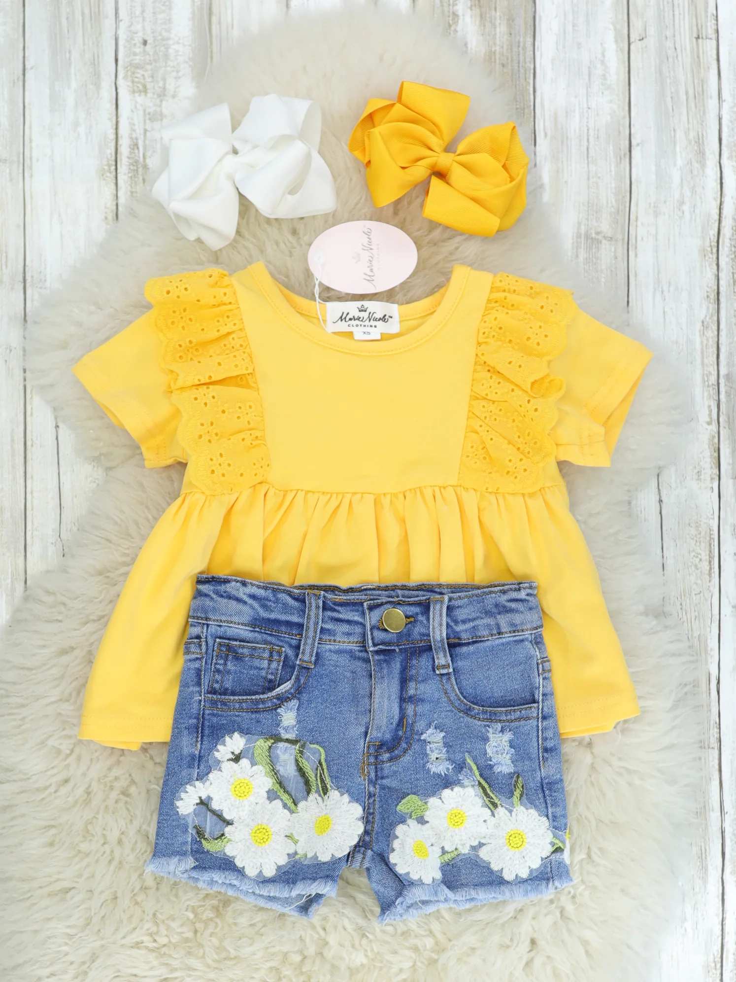 Yellow Peplum Top & Daisy Denim Outfit - Image 2