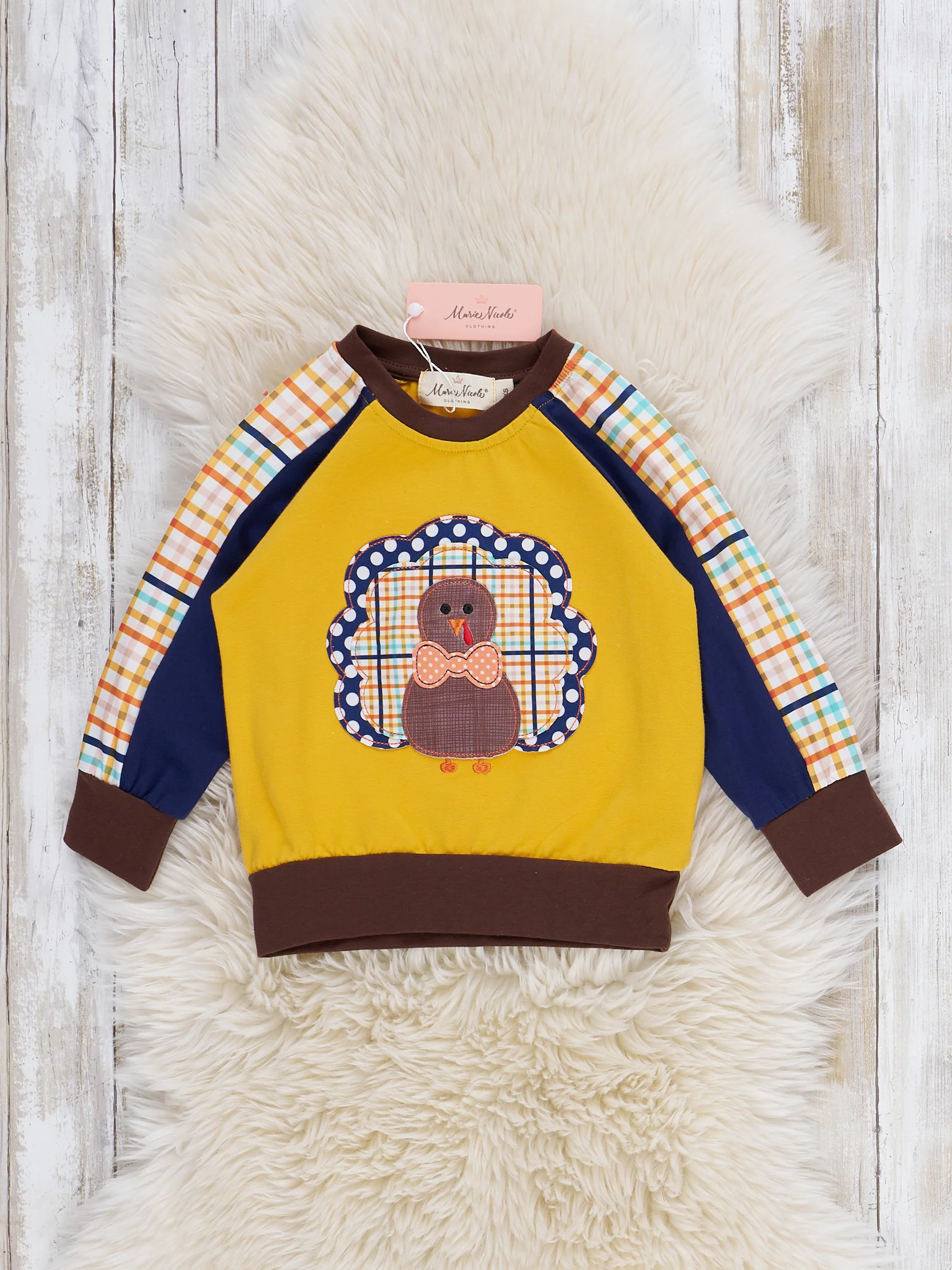 Yellow Plaid Embroidered Turkey Shirt