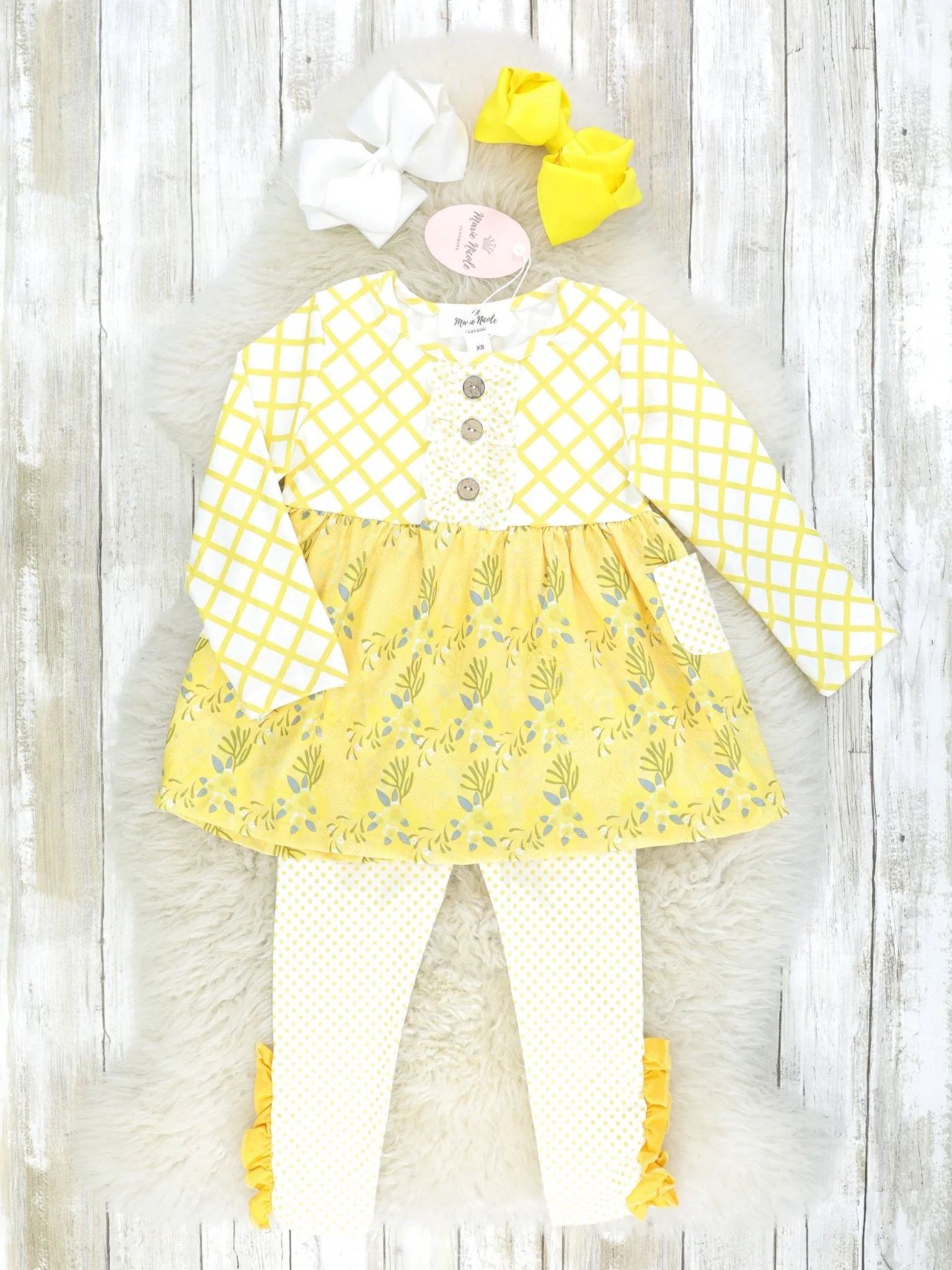 Yellow Plaid & Floral Ruffle Outfit