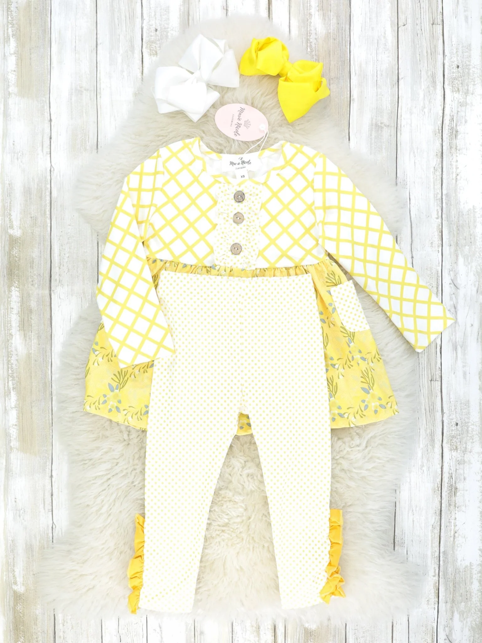 Yellow Plaid & Floral Ruffle Outfit - Image 2