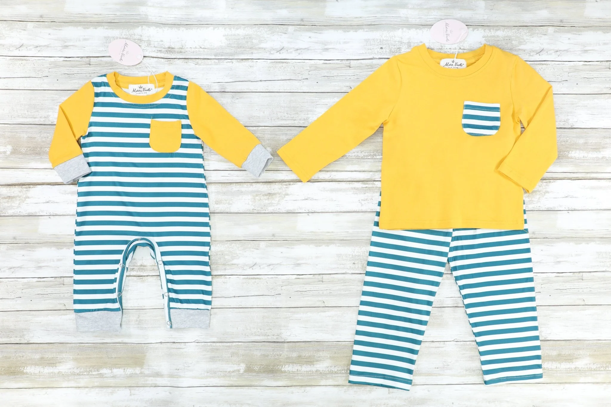 Yellow Pocket Long Sleeve Striped Romper - Image 2