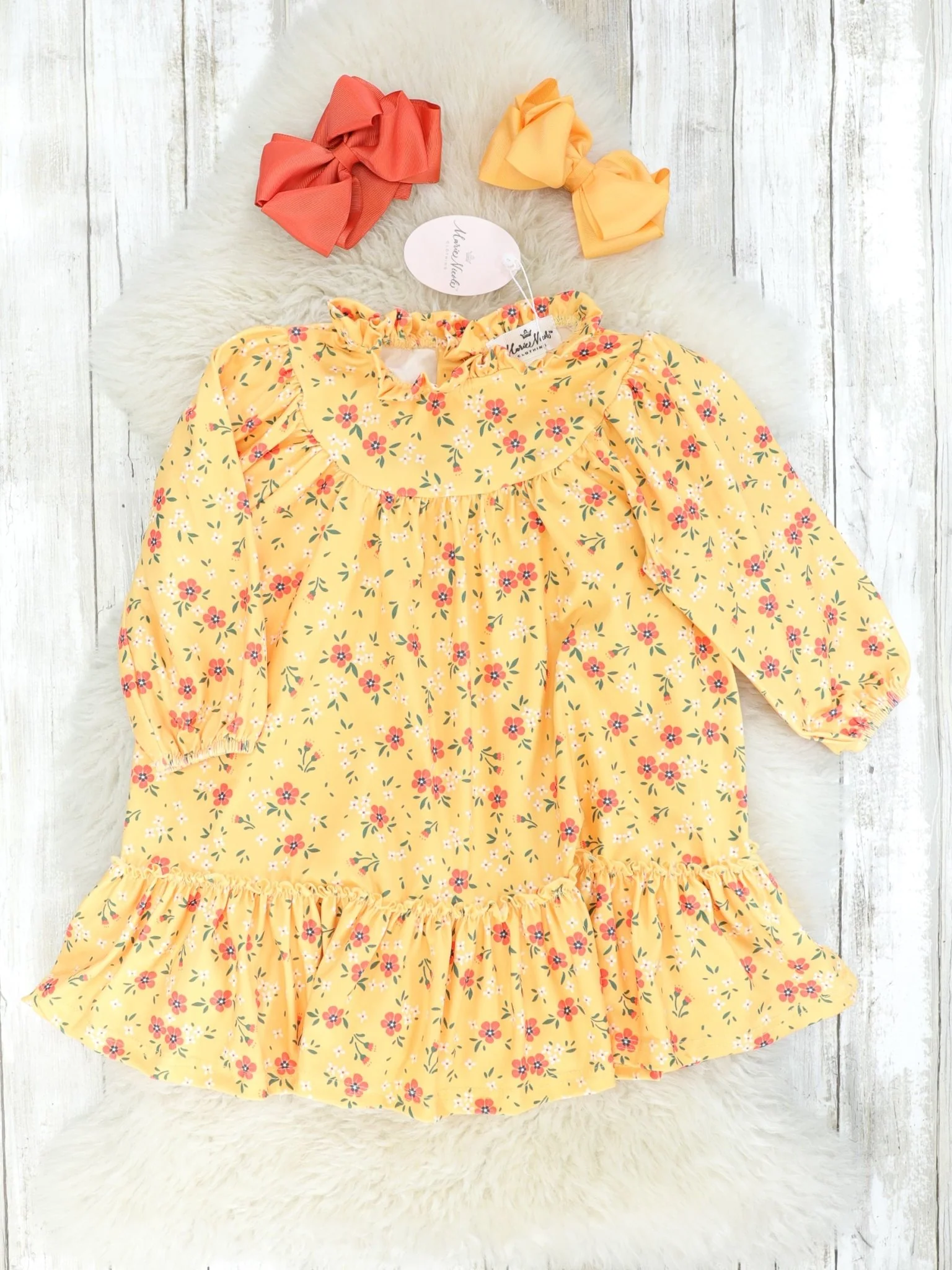 Yellow Poppy Mock Neck Ruffle Dress
