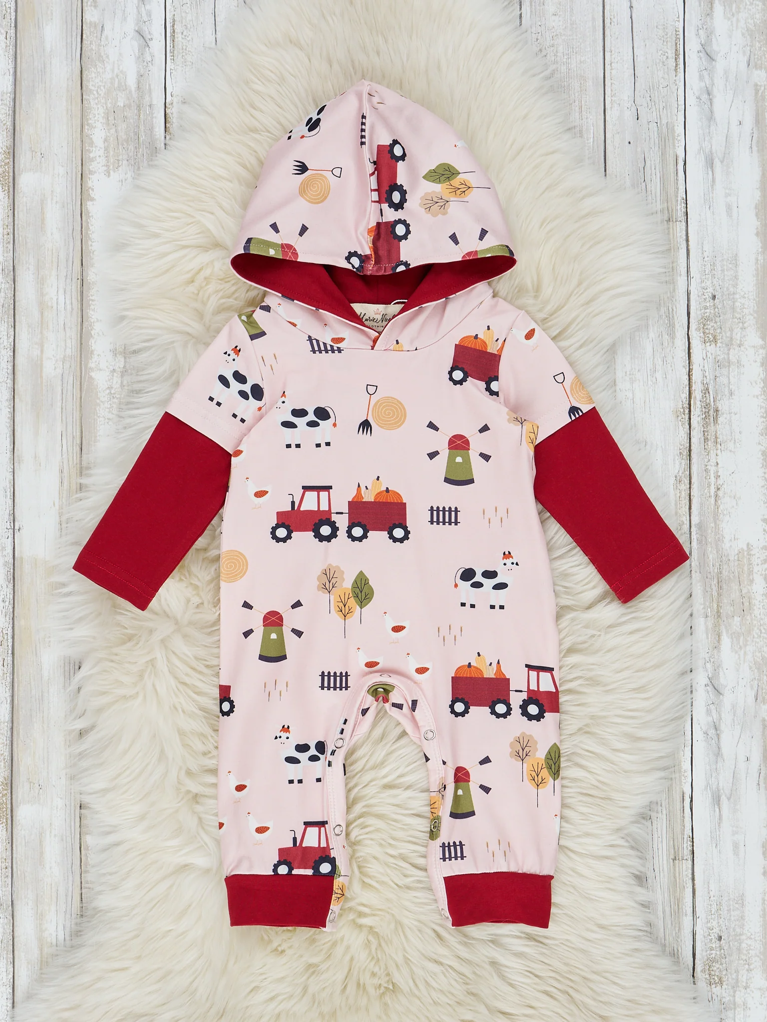 Yellow & Red Pumpkin Tractor Hooded Romper